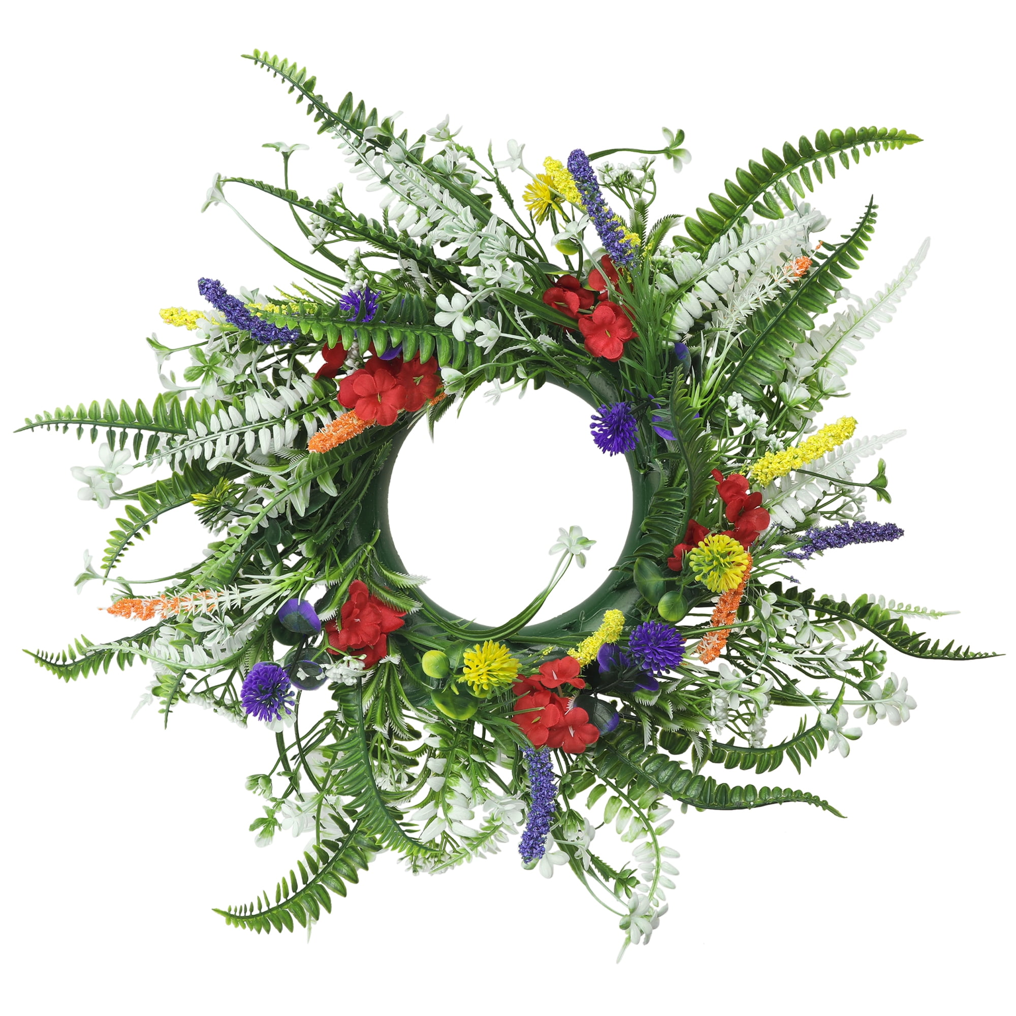 Unique Bargains Colorful Flower Front Door Wreath Farmhouse Spring Summer Decor Green 14"