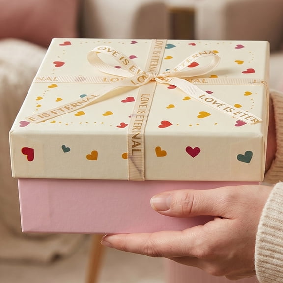Unique Bargains Colorful Heart Shaped Ribbon Versatile Gift Box Pink 5.9" x 5.9" x 2.8"