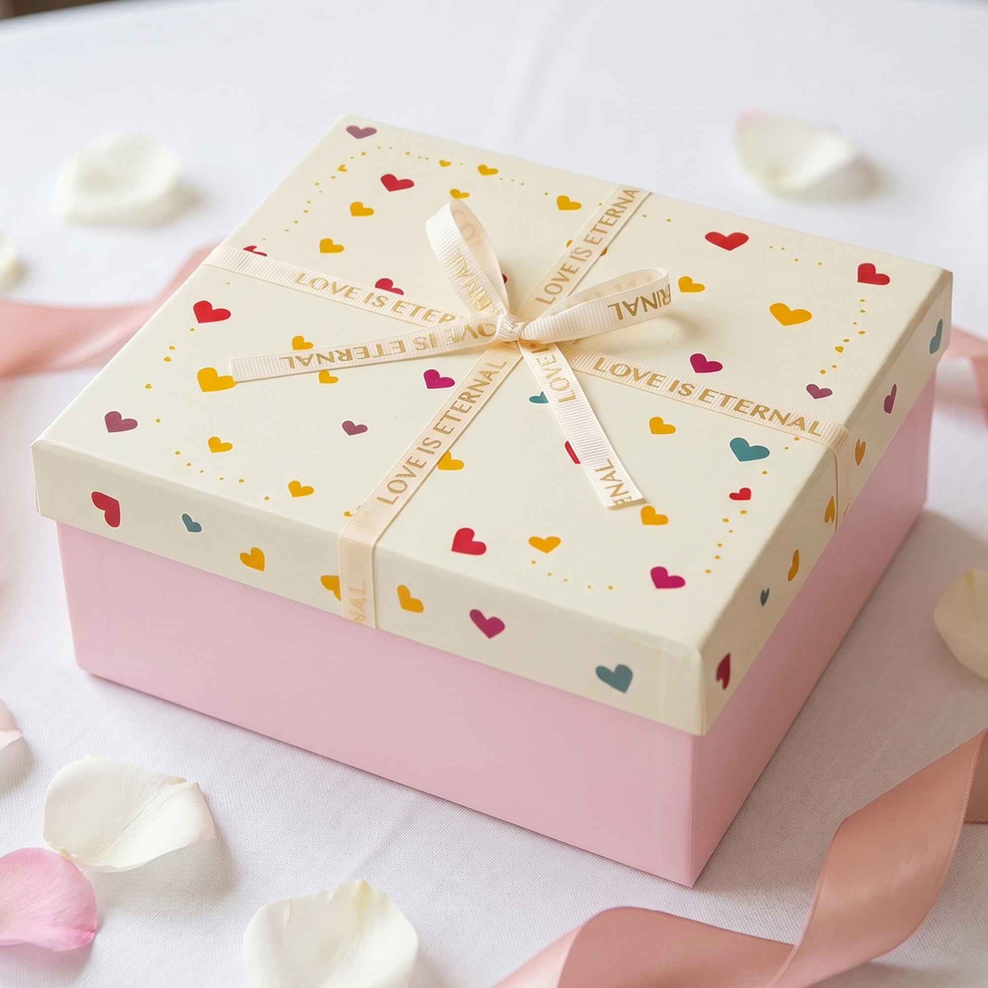Unique Bargains Colorful Heart Shaped Ribbon Versatile Gift Box Pink 7.9" x 7.1" x 3.1"