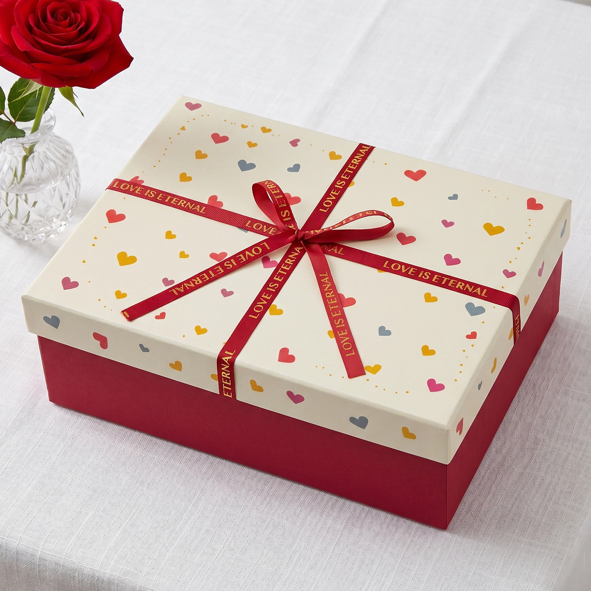 Unique Bargains Colorful Heart Shaped Ribbon Versatile Gift Box Red 11" x 7.9" x 3.5"