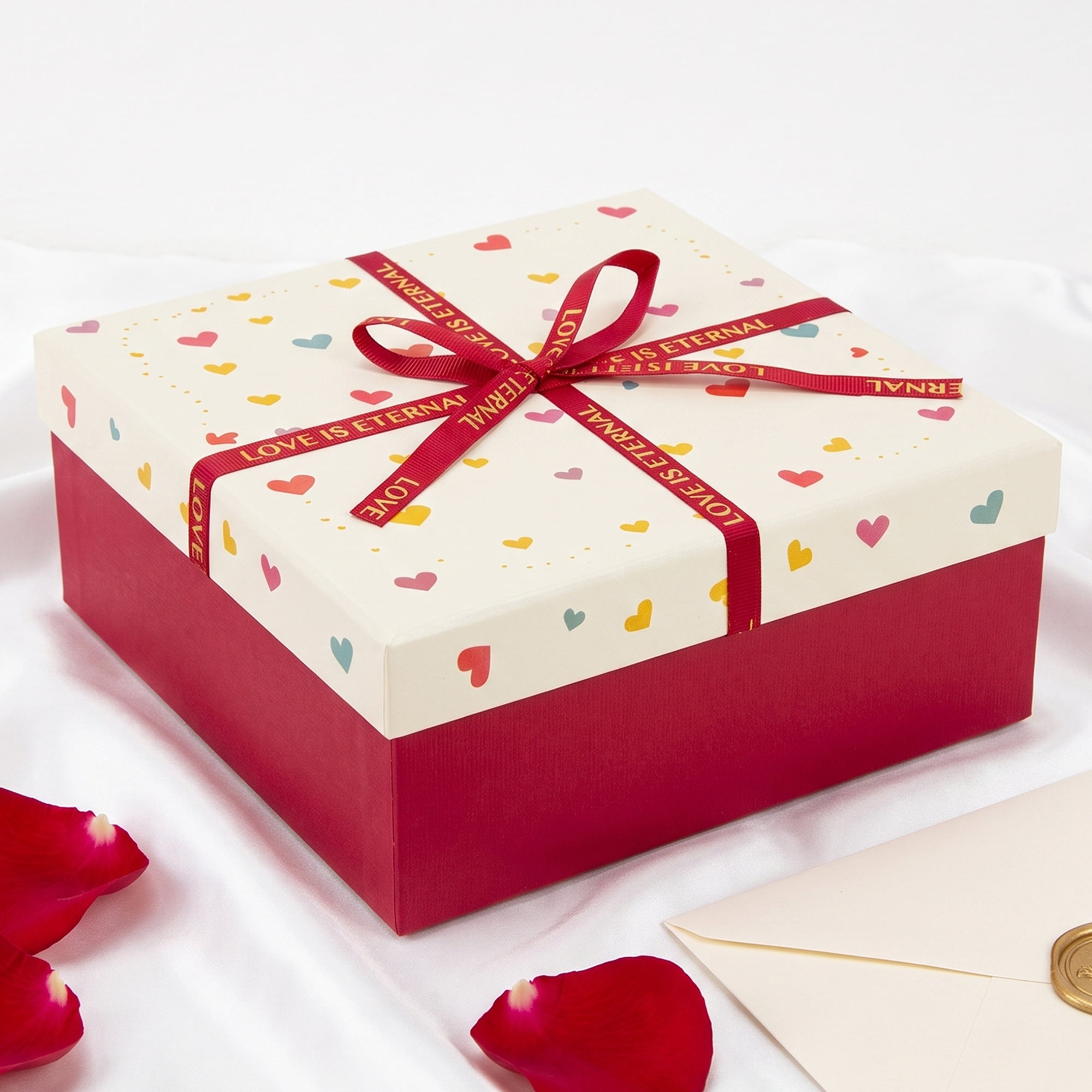 Unique Bargains Colorful Heart Shaped Ribbon Versatile Gift Box Red 7.9" x 7.1" x 3.1"