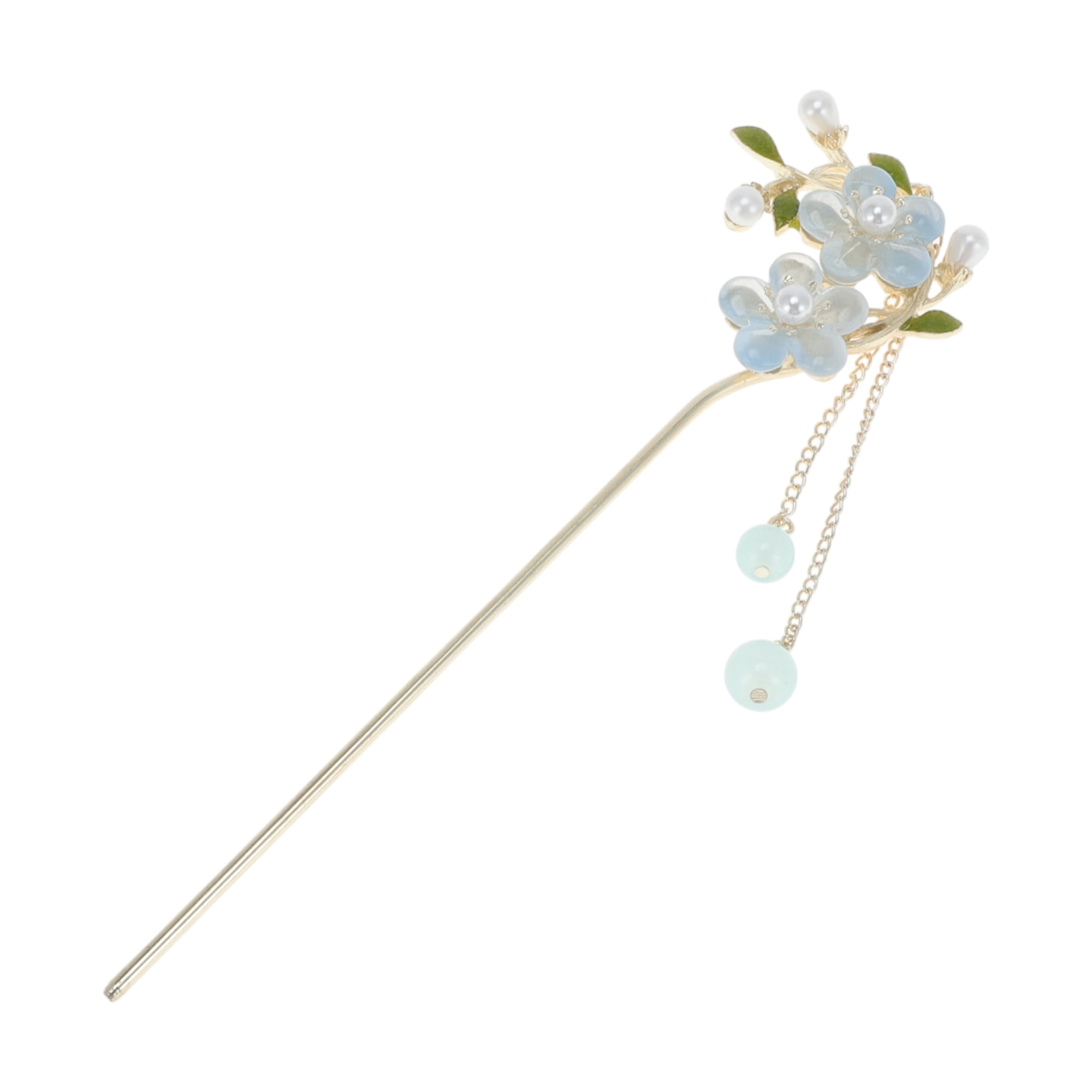 Unique Bargains Comfortable No Slip Floral Hair Stick Pin for Women 1 Pc Blue Silver