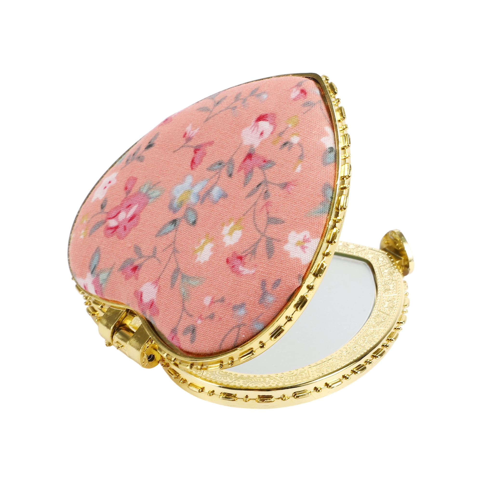 Unique Bargains Compact Heart Shape Pocket Mini Mirror for Purse Pink