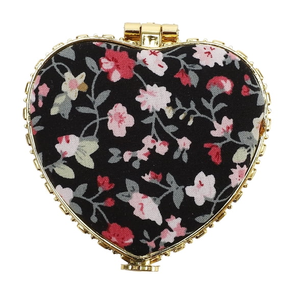 Unique Bargains Floral Heart-Shaped Compact Mirror - Mini Pocket Mirror for Purse Black