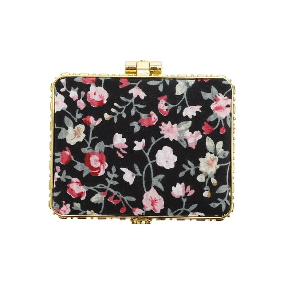 Unique Bargains Compact Mirror for Purses Flower Pocket Mirror Square Mini Mirror Floral Small Mirror for Purse Black