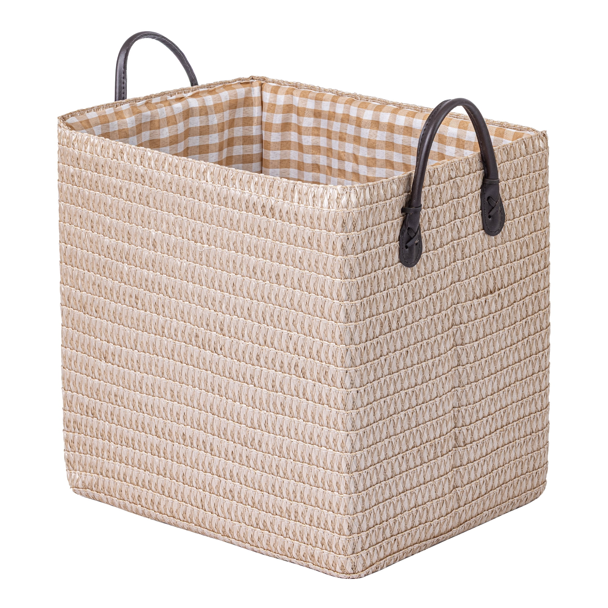 Unique Bargains Compactable Woven Storage Basket Storage Bin Beige 11.8*9.1*11.4in