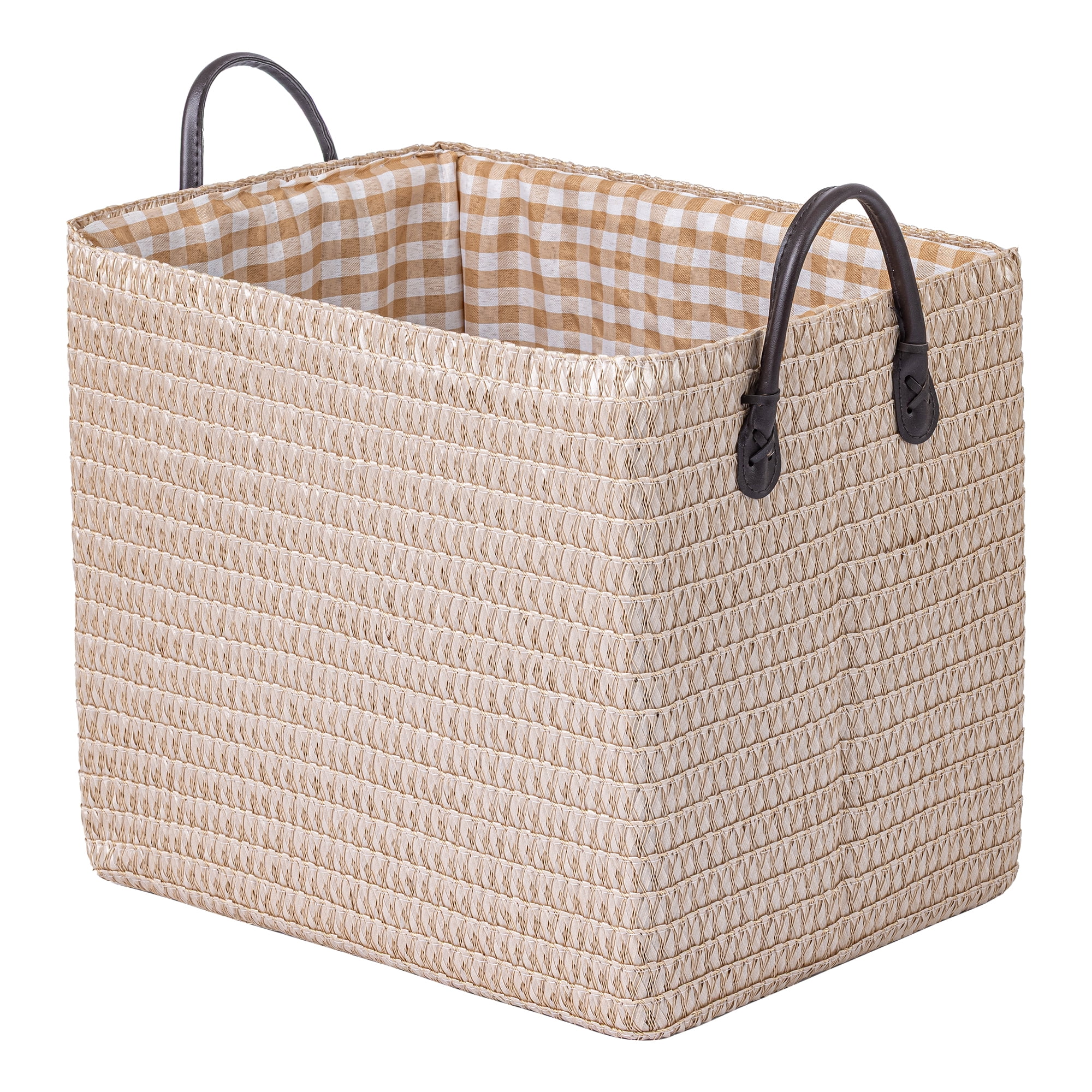 Unique Bargains Compactable Woven Storage Basket Storage Bin Beige 13.8*10.2*11.8in