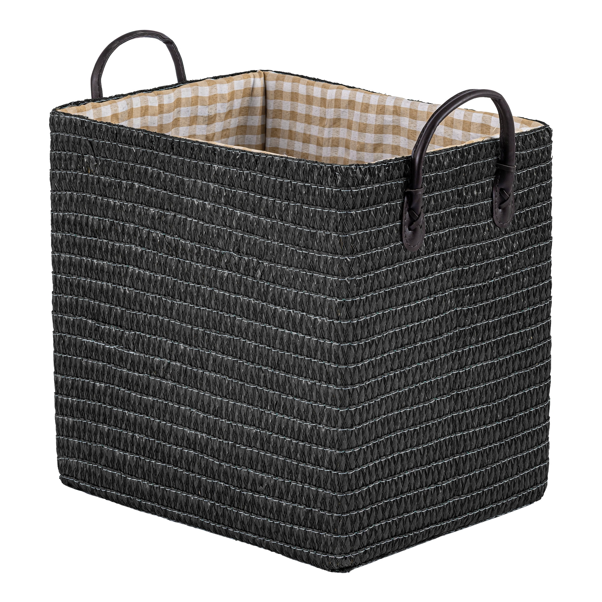 Unique Bargains Compactable Woven Storage Basket Storage Bin Black 11.8*9.1*11.4in