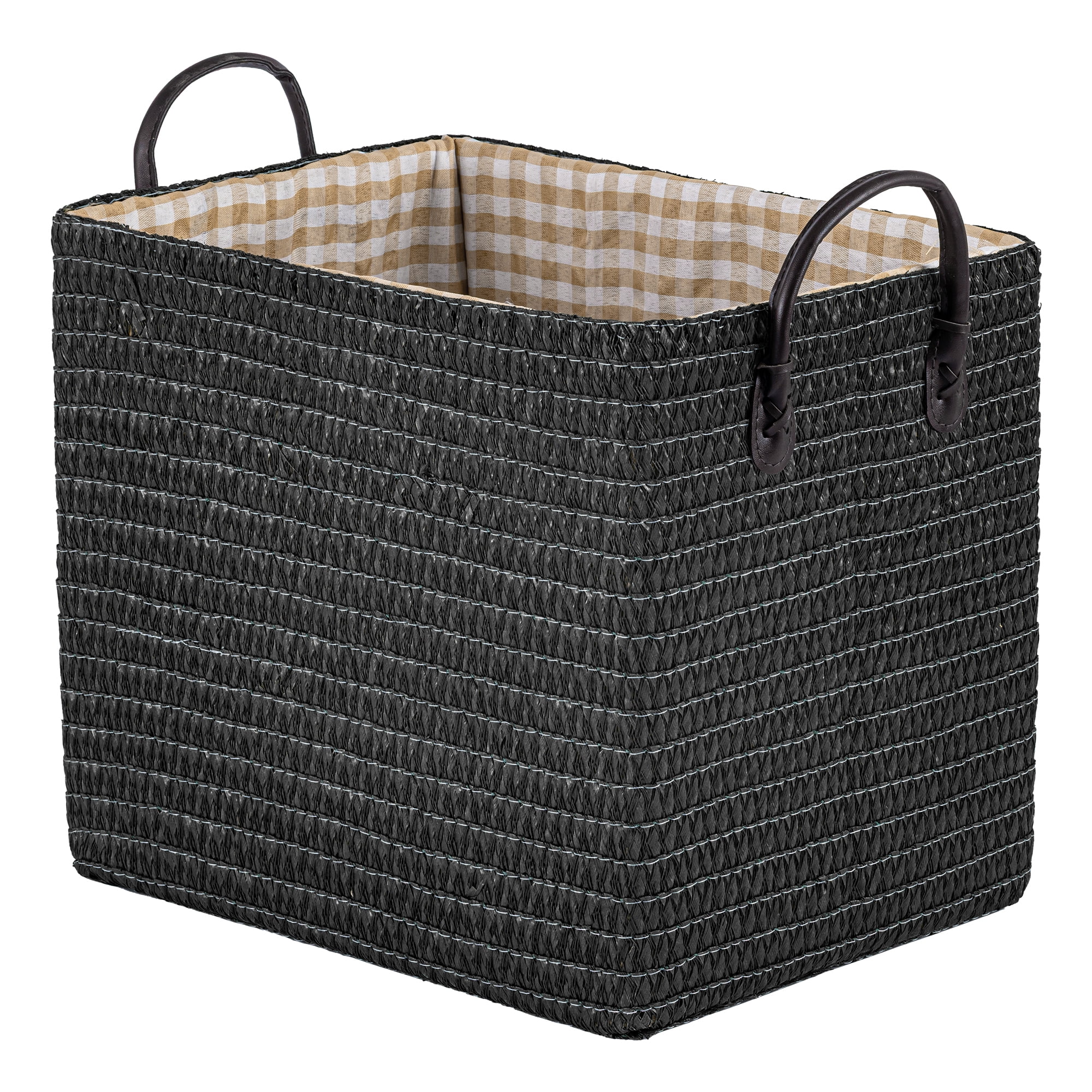 Unique Bargains Compactable Woven Storage Basket Storage Bin Black 13.8*10.2*11.8in