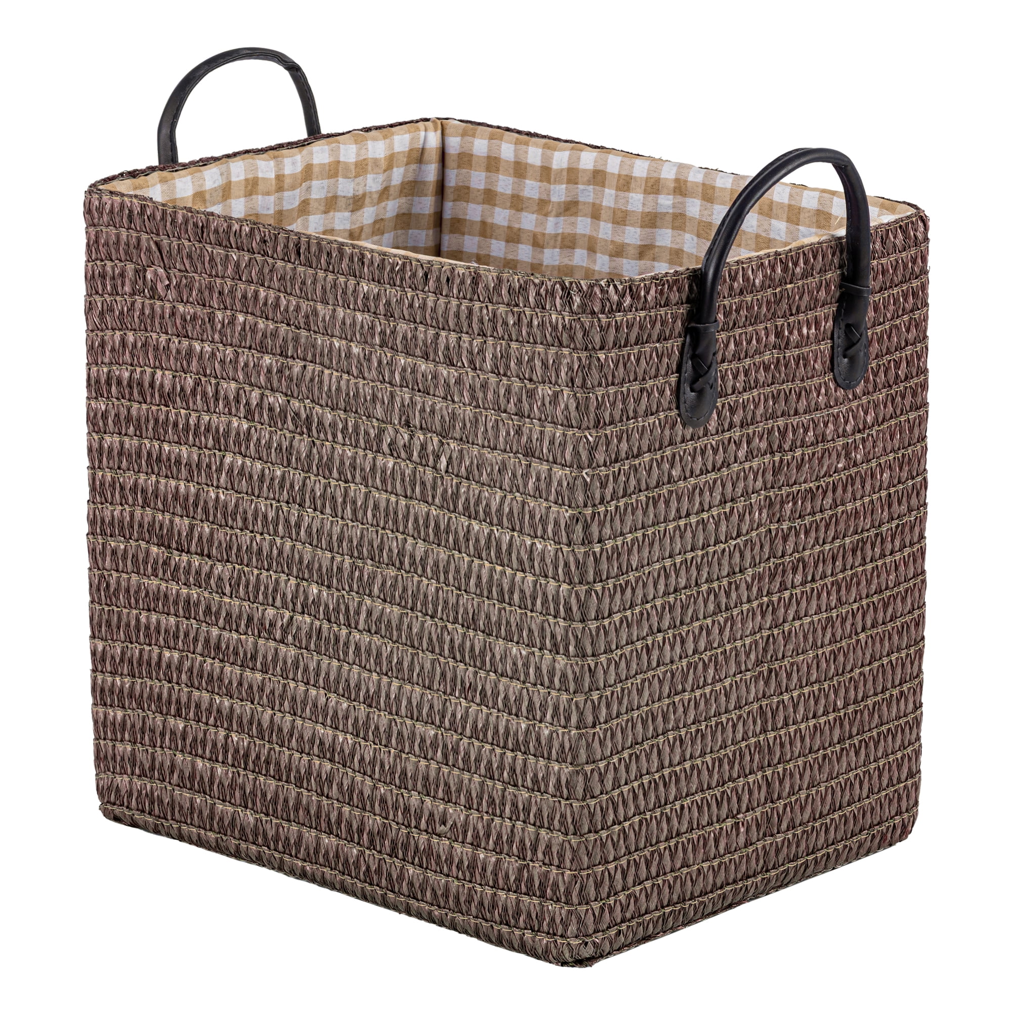 Unique Bargains Compactable Woven Storage Basket Storage Bin Coffee 11.8*9.1*11.4in