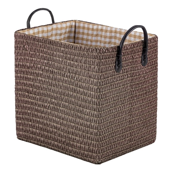 Unique Bargains Compactable Woven Storage Basket Storage Bin Coffee 11.8*9.1*11.4in