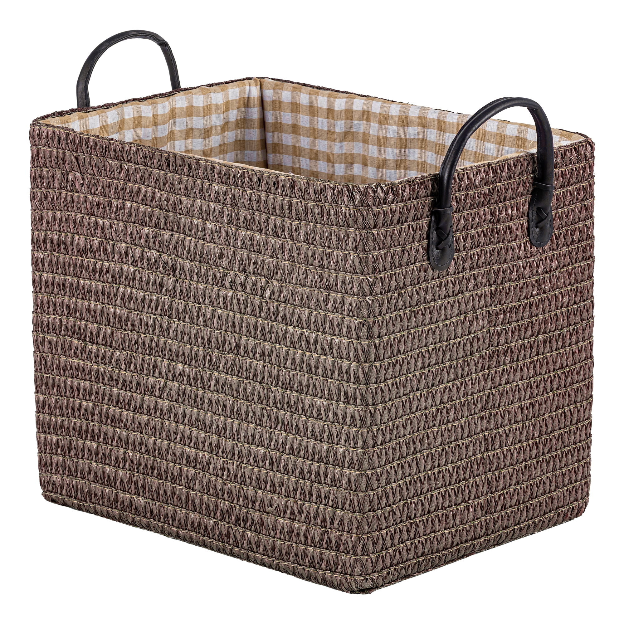 Unique Bargains Compactable Woven Storage Basket Storage Bin Coffee 13.8*10.2*11.8in