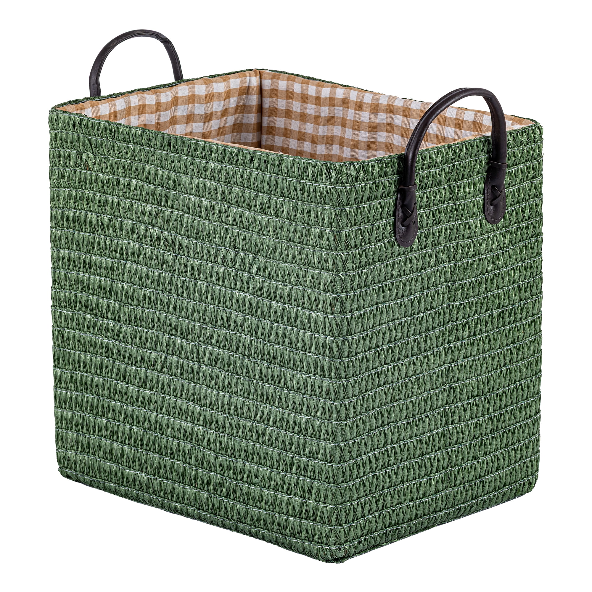 Unique Bargains Compactable Woven Storage Basket Storage Bin Green 11.8*9.1*11.4in