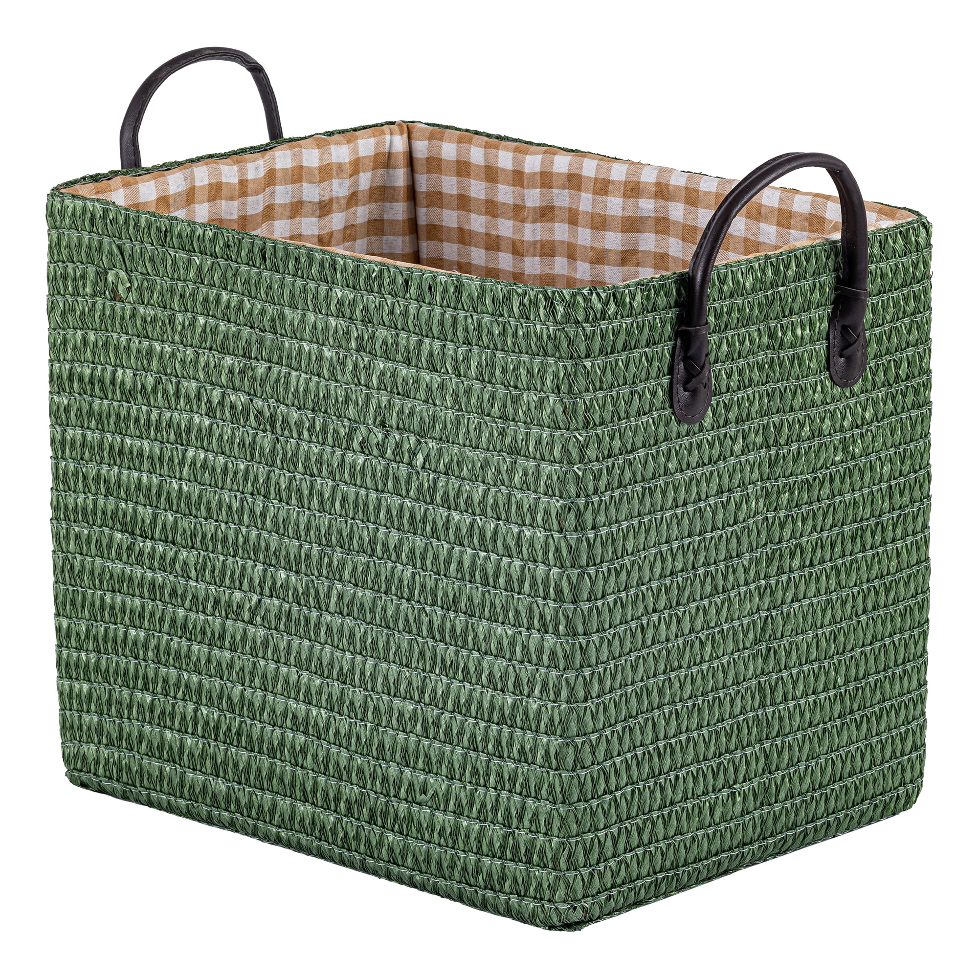 Unique Bargains Compactable Woven Storage Basket Storage Bin Green 13.8*10.2*11.8in