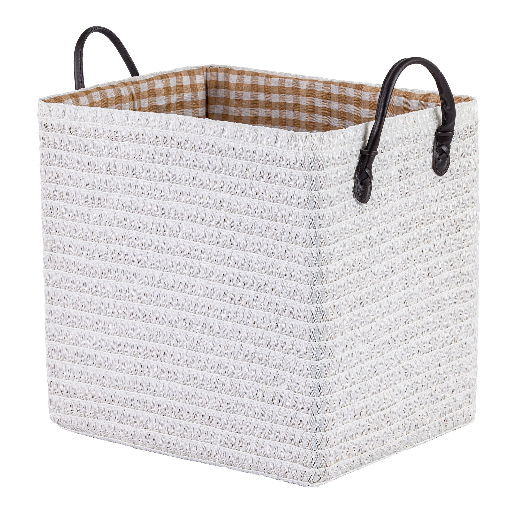 Unique Bargains Compactable Woven Storage Basket Storage Bin White 11.8*9.1*11.4in