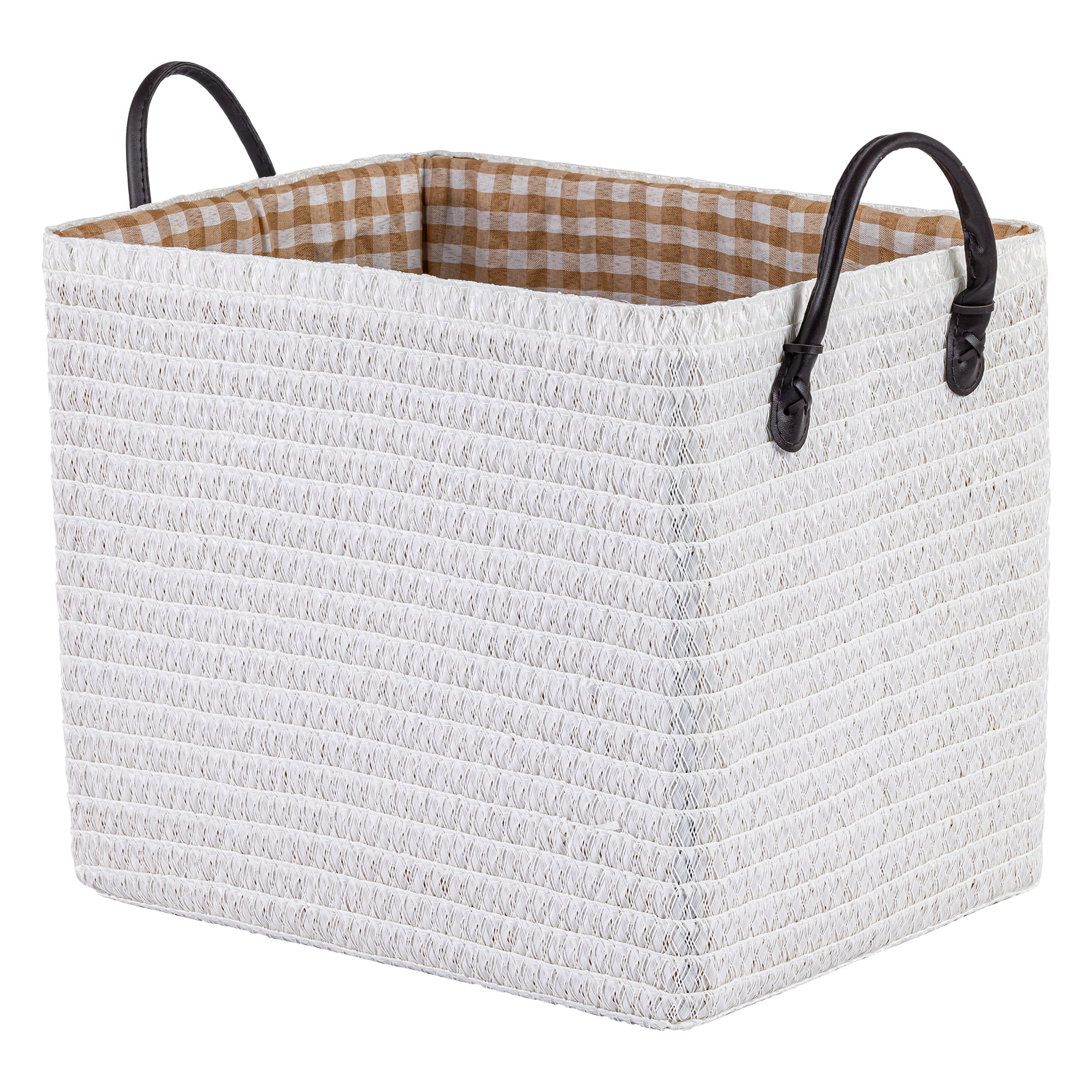 Unique Bargains Compactable Woven Storage Basket Storage Bin White 13.8*10.2*11.8in