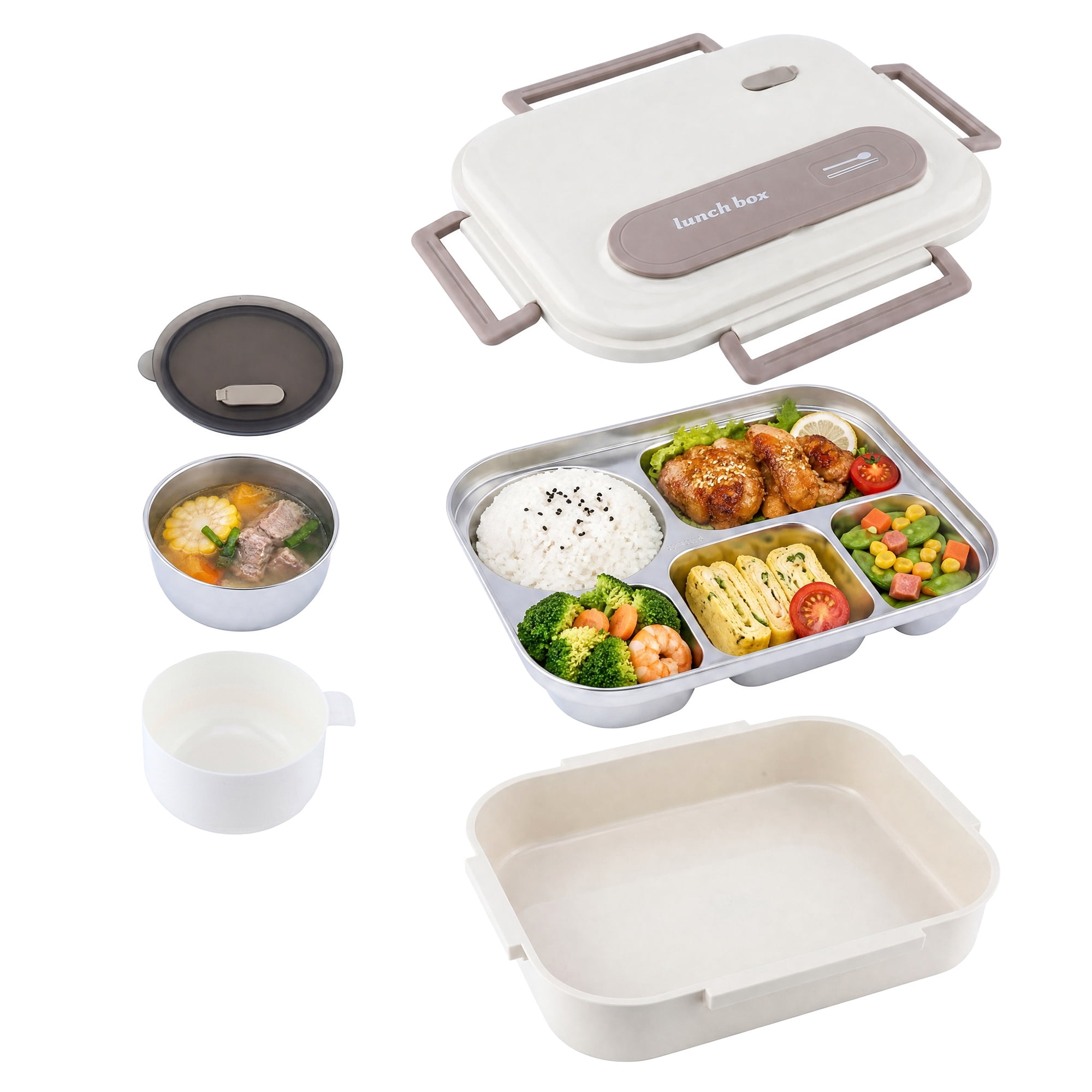 Unique Bargains Compartment Leak-Proof Meal Lunch Bento Box Beige