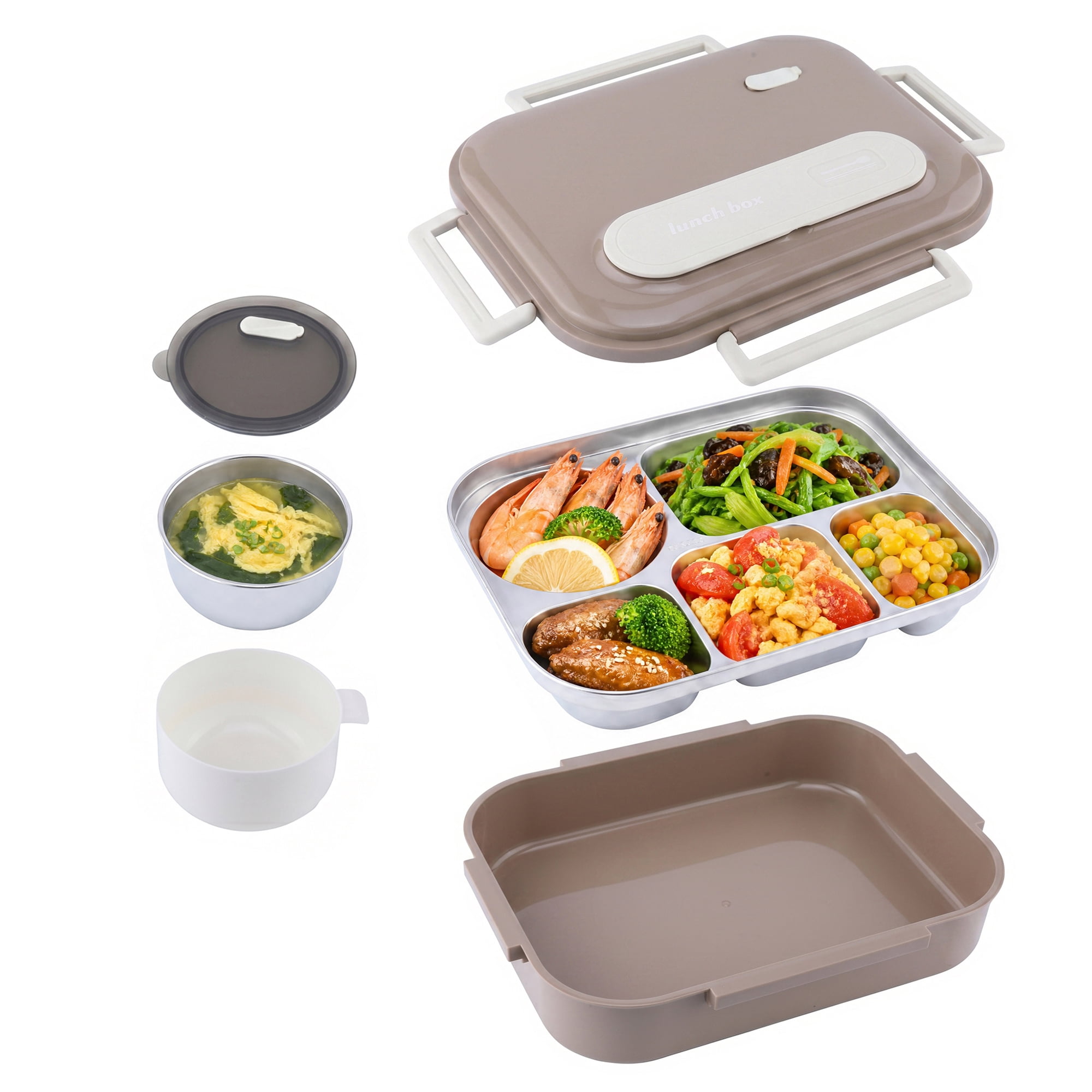 Unique Bargains Compartment Leak-Proof Meal Lunch Bento Box Coffee Brown