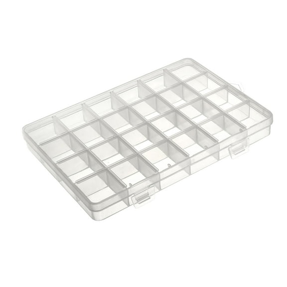 Unique Bargains Component Storage Box PP Fixed 24 Grids Clear White 193x132x22mm