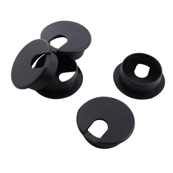 Unique Bargains Computer Desk Round Black Grommet Fixing Wire Cable Hole Cover 35mm 5pcs