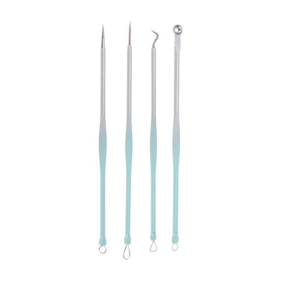 Unique Bargains Convenient Full Moon Pimple Extractor Kit 1 Set Green, Silver Tone