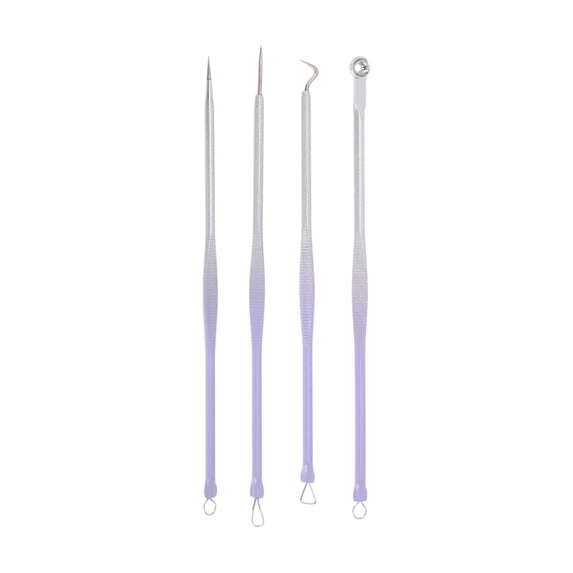 Unique Bargains Convenient Full Moon Pimple Extractor Kit 1 Set Purple, Silver Tone