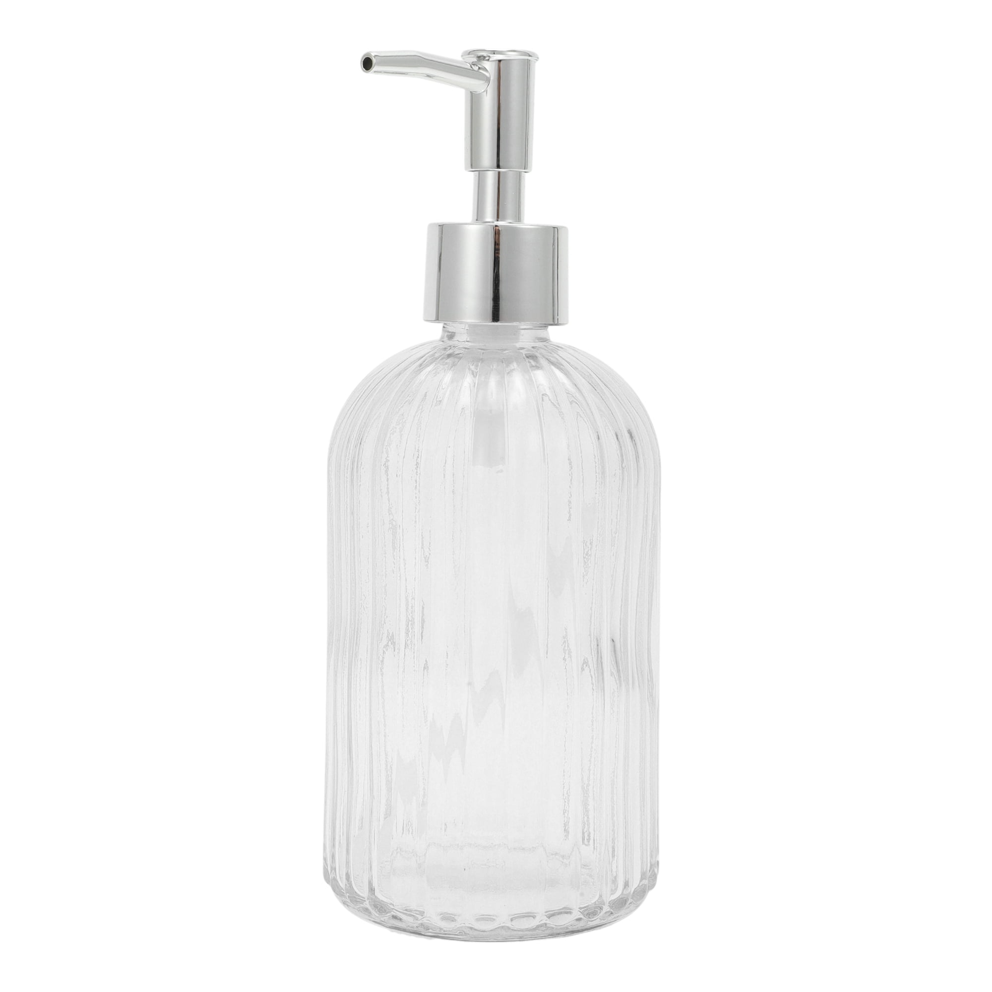 Unique Bargains Convenient Vertical Stripe Soap Dispenser 13.53oz 1 Pc Clear Silver