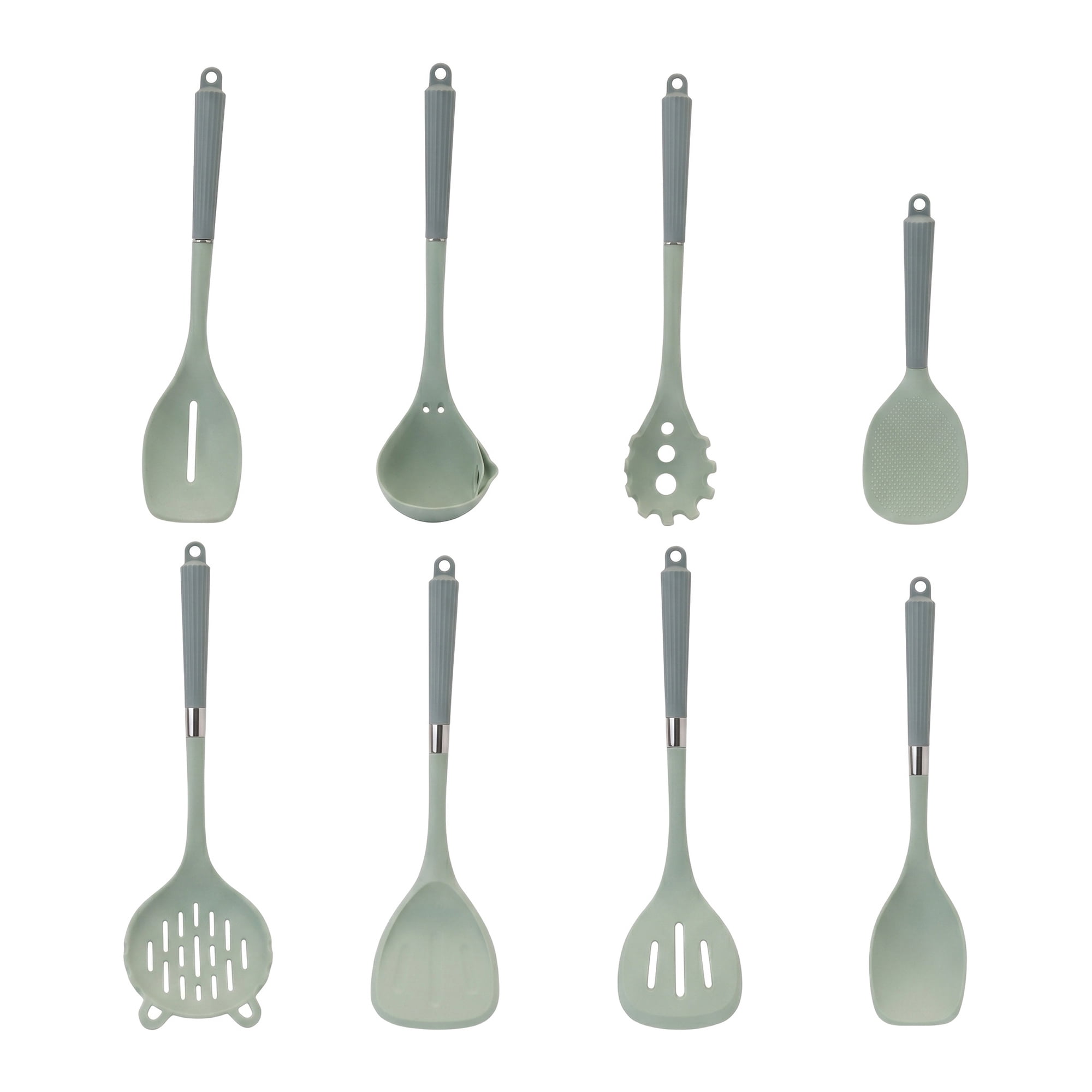 Unique Bargains Cooking Set, Color-Blocked Silicone Kitchen Utensils Gray Green 8pcs