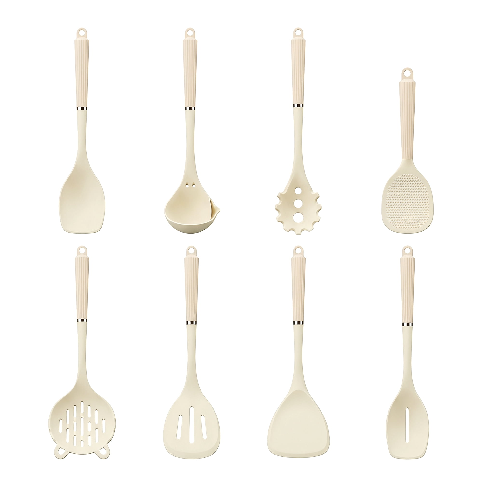 Unique Bargains Cooking Utensil Set, Color-Blocked Silicone Kitchen Utensils White 8pcs