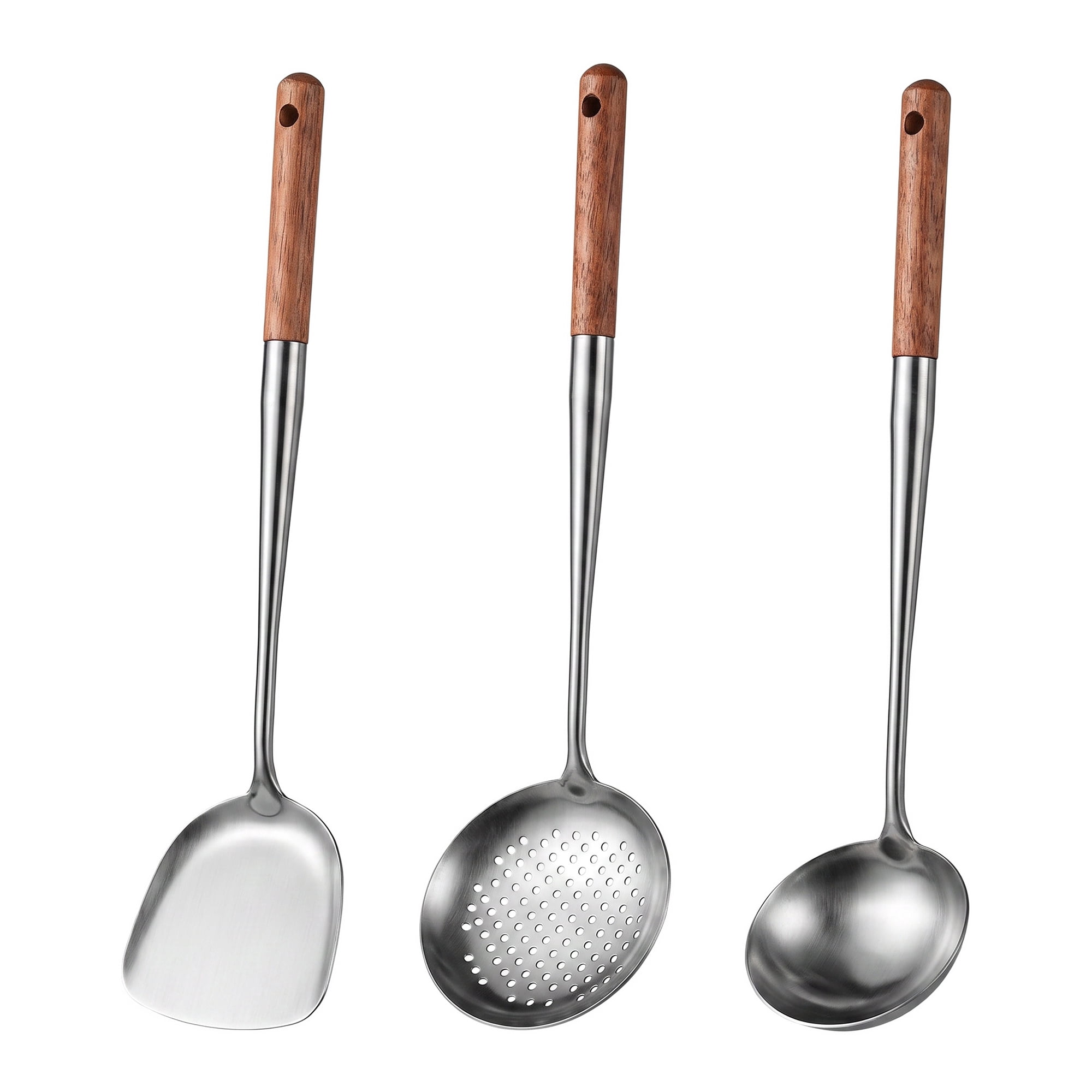 Unique Bargains Cooking Utensil Set, Stainless Steel Kitchen Gadgets Brown A 3pcs