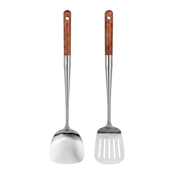 Unique Bargains Cooking Utensil Set, Stainless Steel Kitchen Gadgets Brown B 2pcs