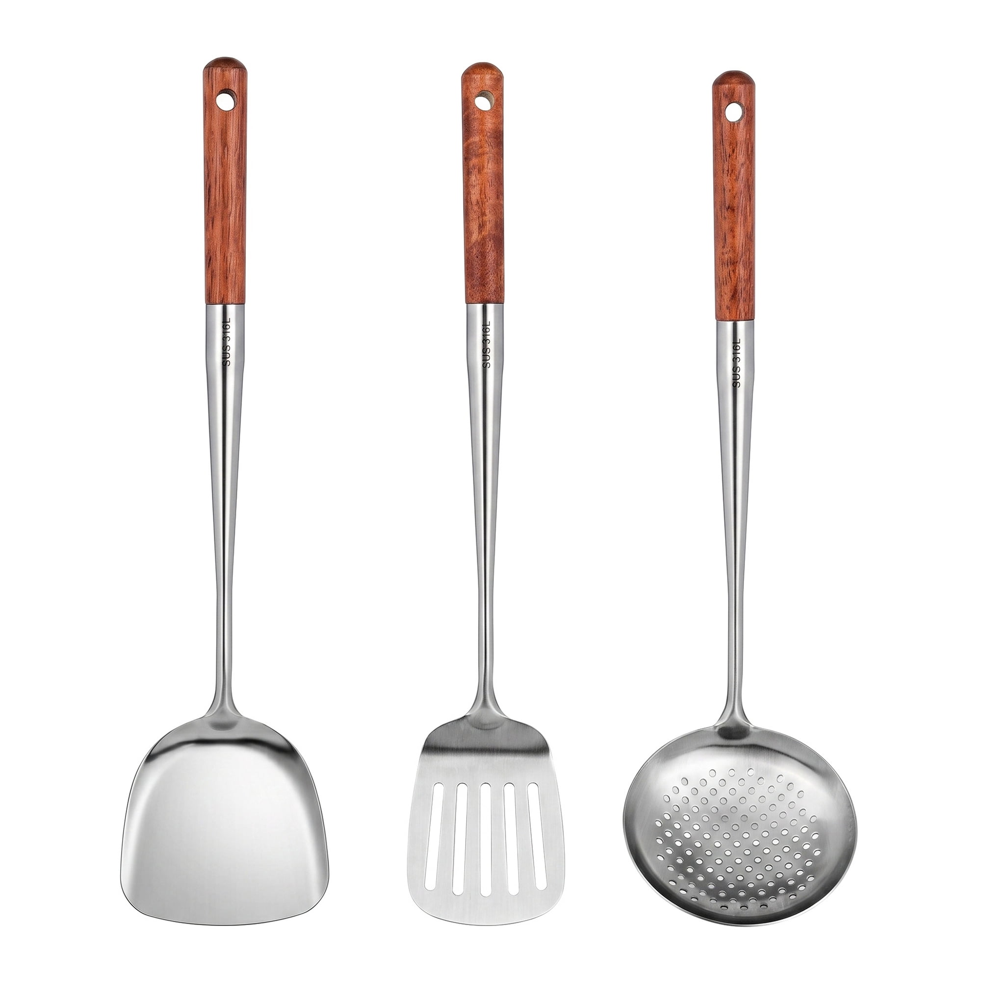 Unique Bargains Cooking Utensil Set, Stainless Steel Kitchen Gadgets Brown B 3pcs