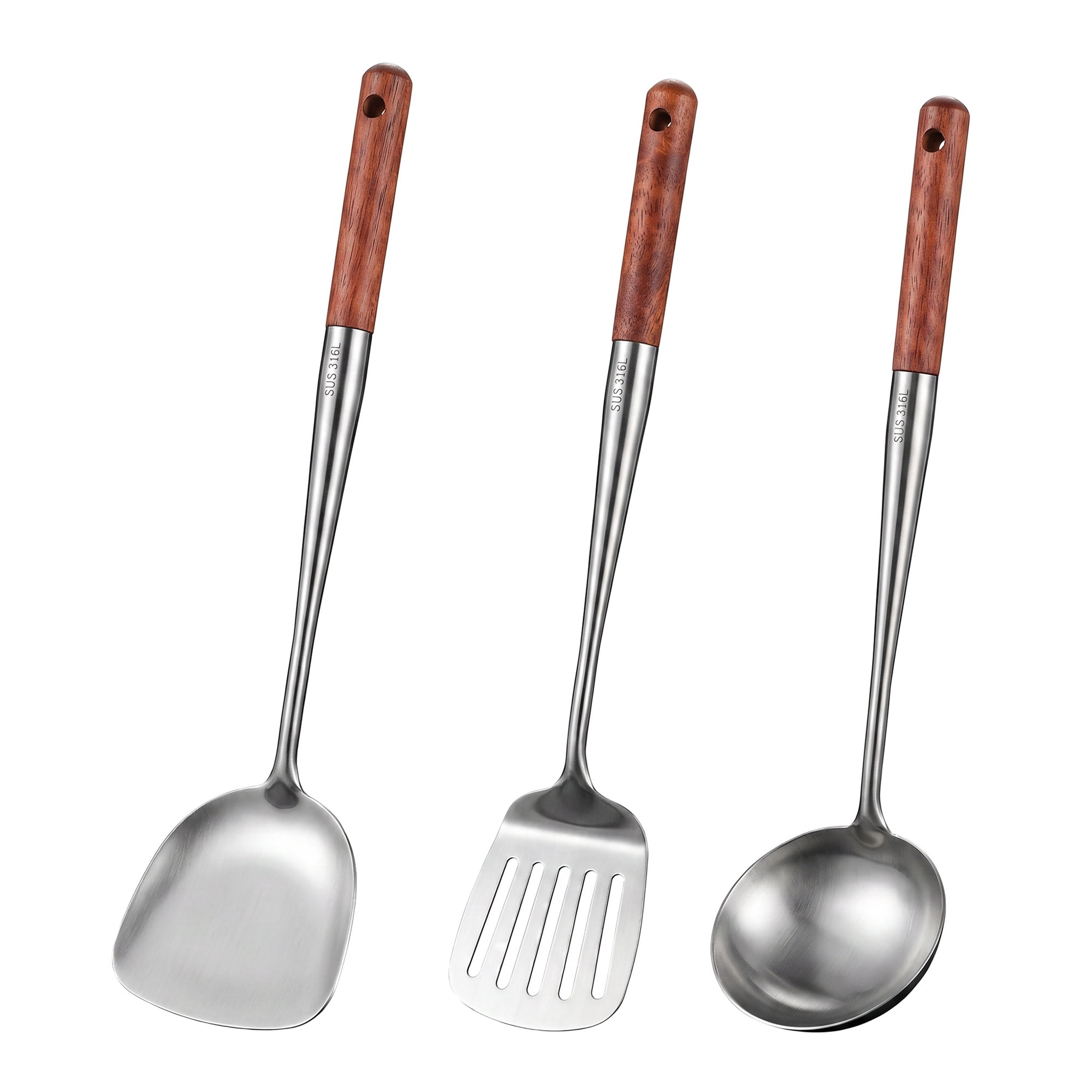 Unique Bargains Cooking Utensil Set, Stainless Steel Kitchen Gadgets Brown C 3pcs