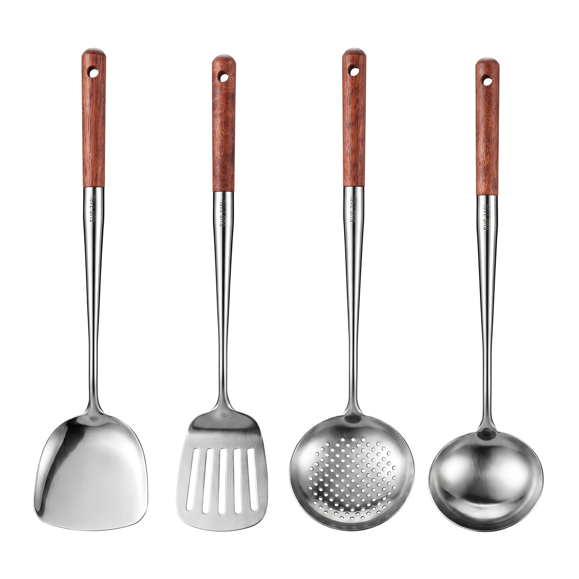 Unique Bargains Cooking Utensil Set, Stainless Steel Kitchen Gadgets Brown D 4pcs