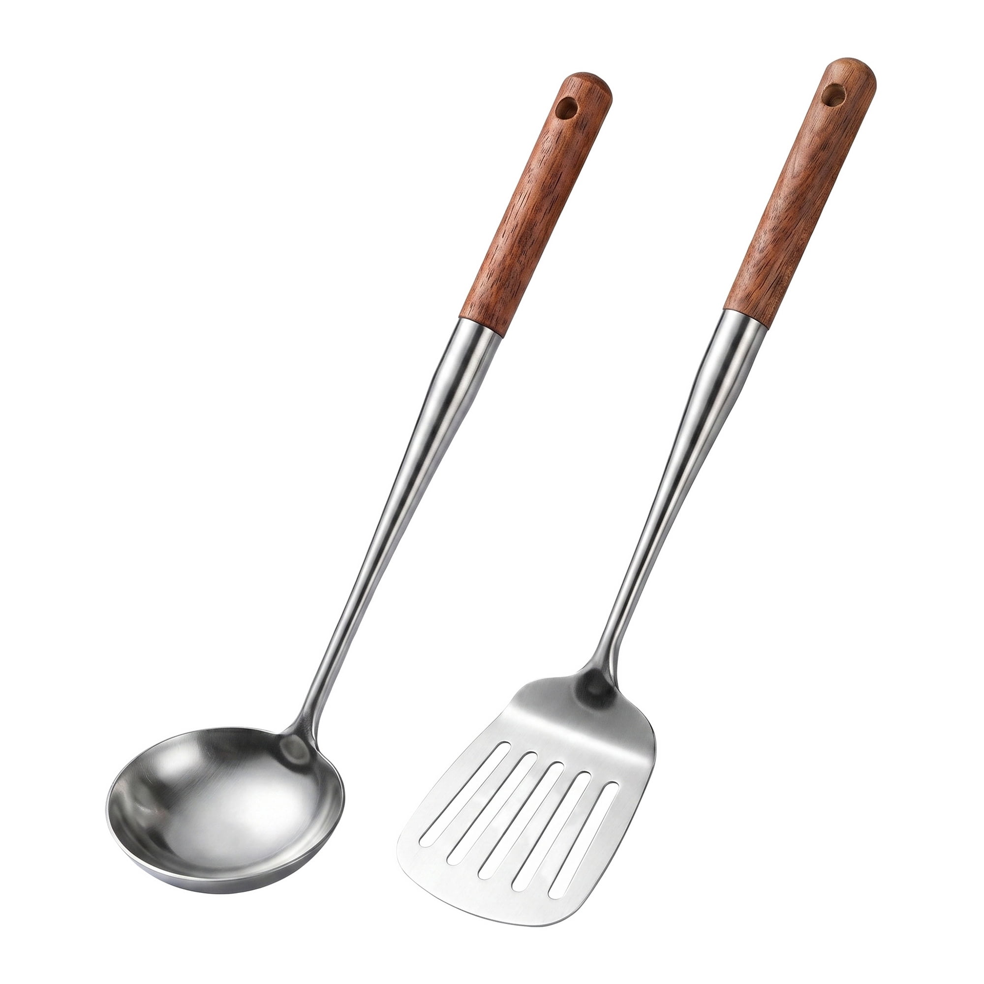 Unique Bargains Cooking Utensil Set, Stainless Steel Kitchen Gadgets Brown F 2pcs
