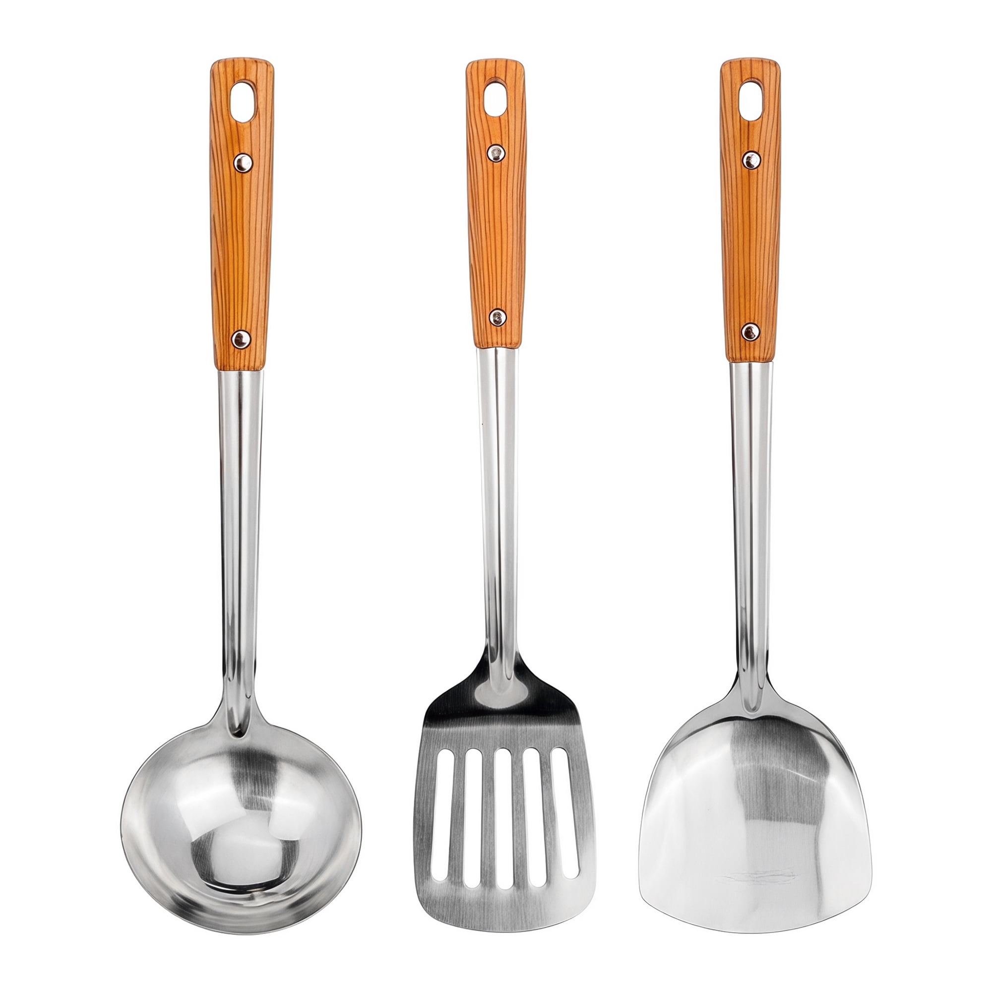 Unique Bargains Cooking Utensil Set, Stainless Steel Kitchen Gadgets Silver-Wood B 3pcs