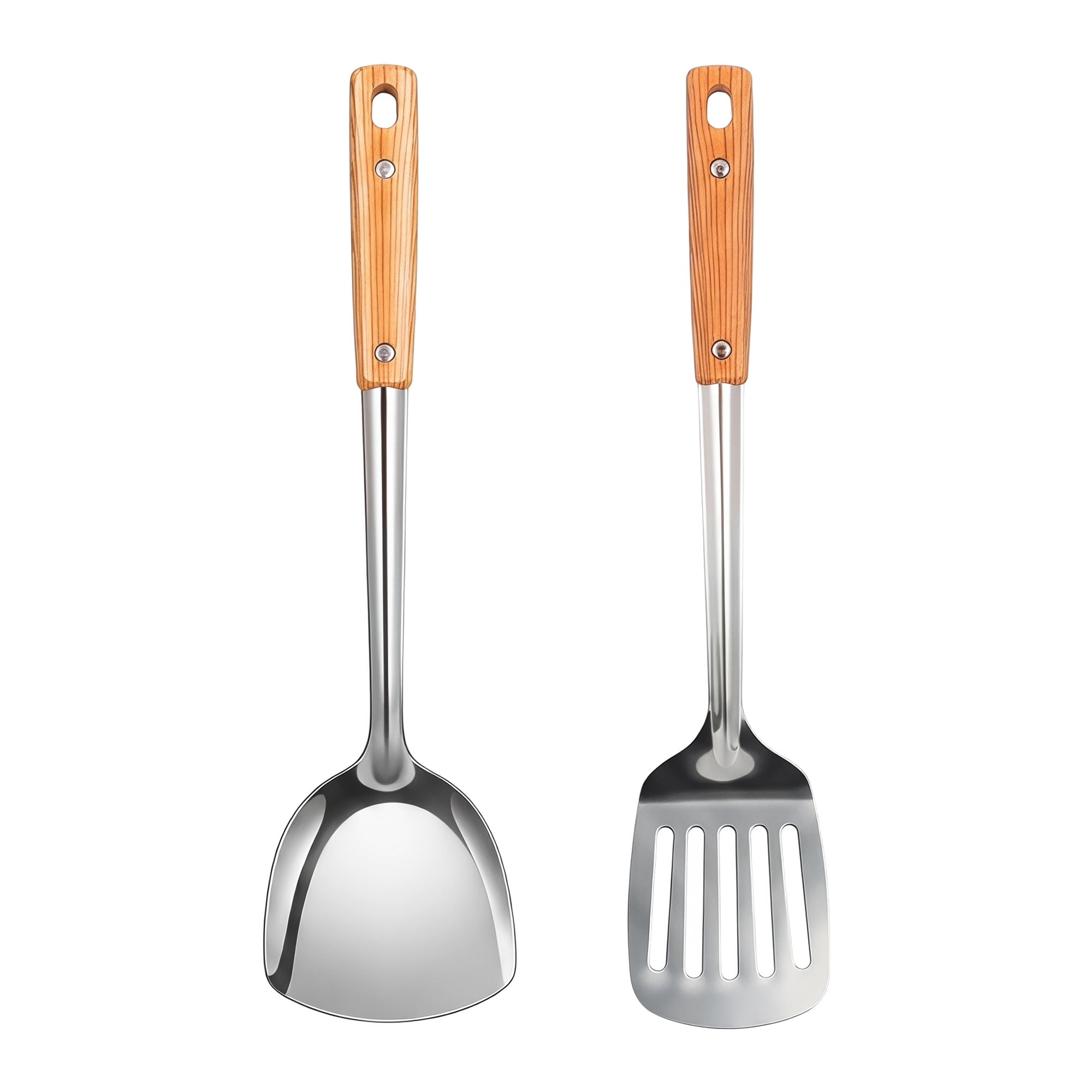 Unique Bargains Cooking Utensil Set, Stainless Steel Kitchen Gadgets Silver-Wood C 2pcs