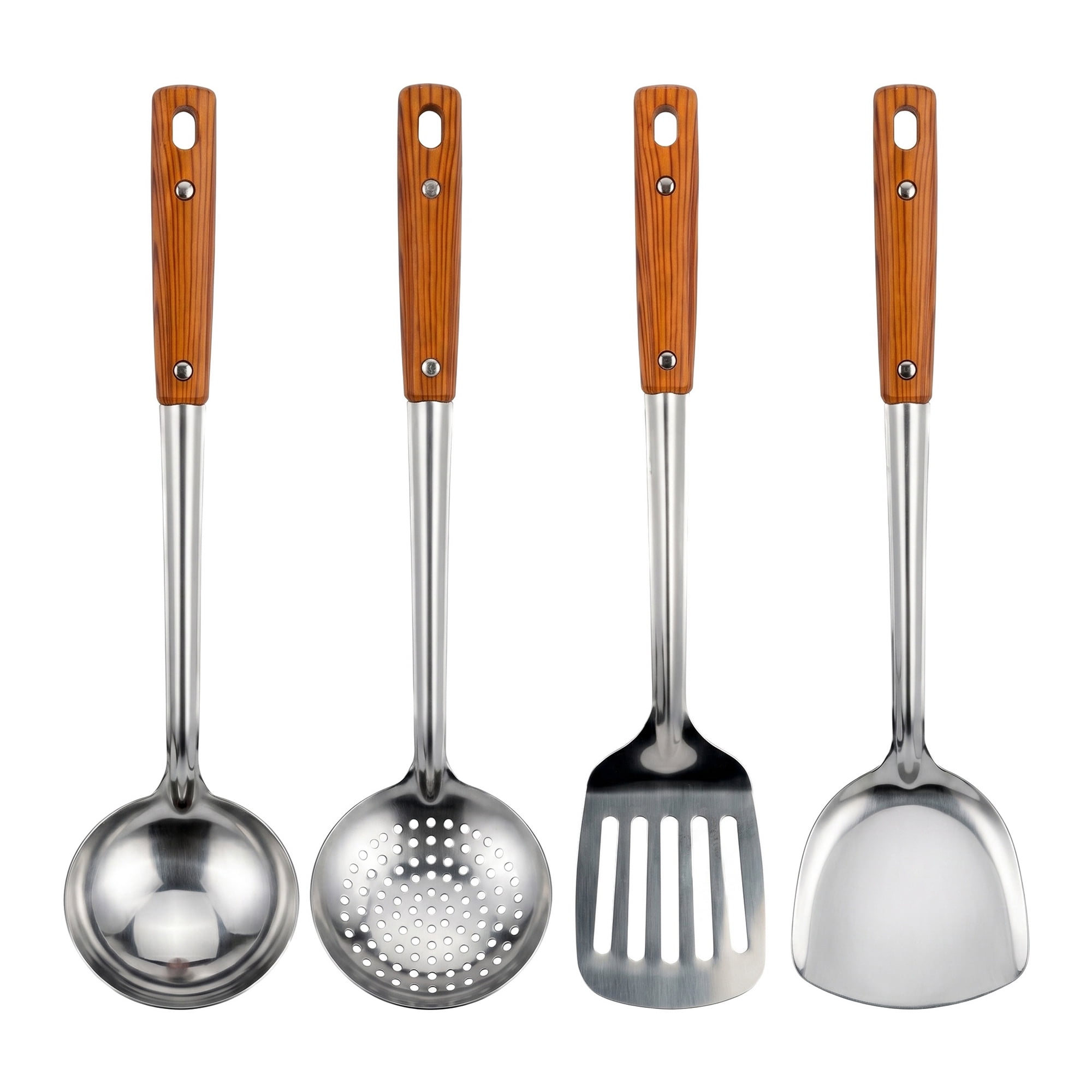 Unique Bargains Cooking Utensil Set, Stainless Steel Kitchen Gadgets Silver-Wood D 4pcs