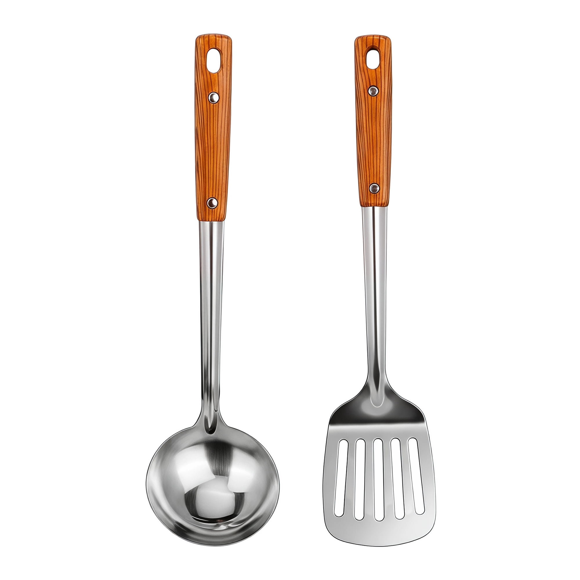 Unique Bargains Cooking Utensil Set, Stainless Steel Kitchen Gadgets Silver-Wood E 2pcs