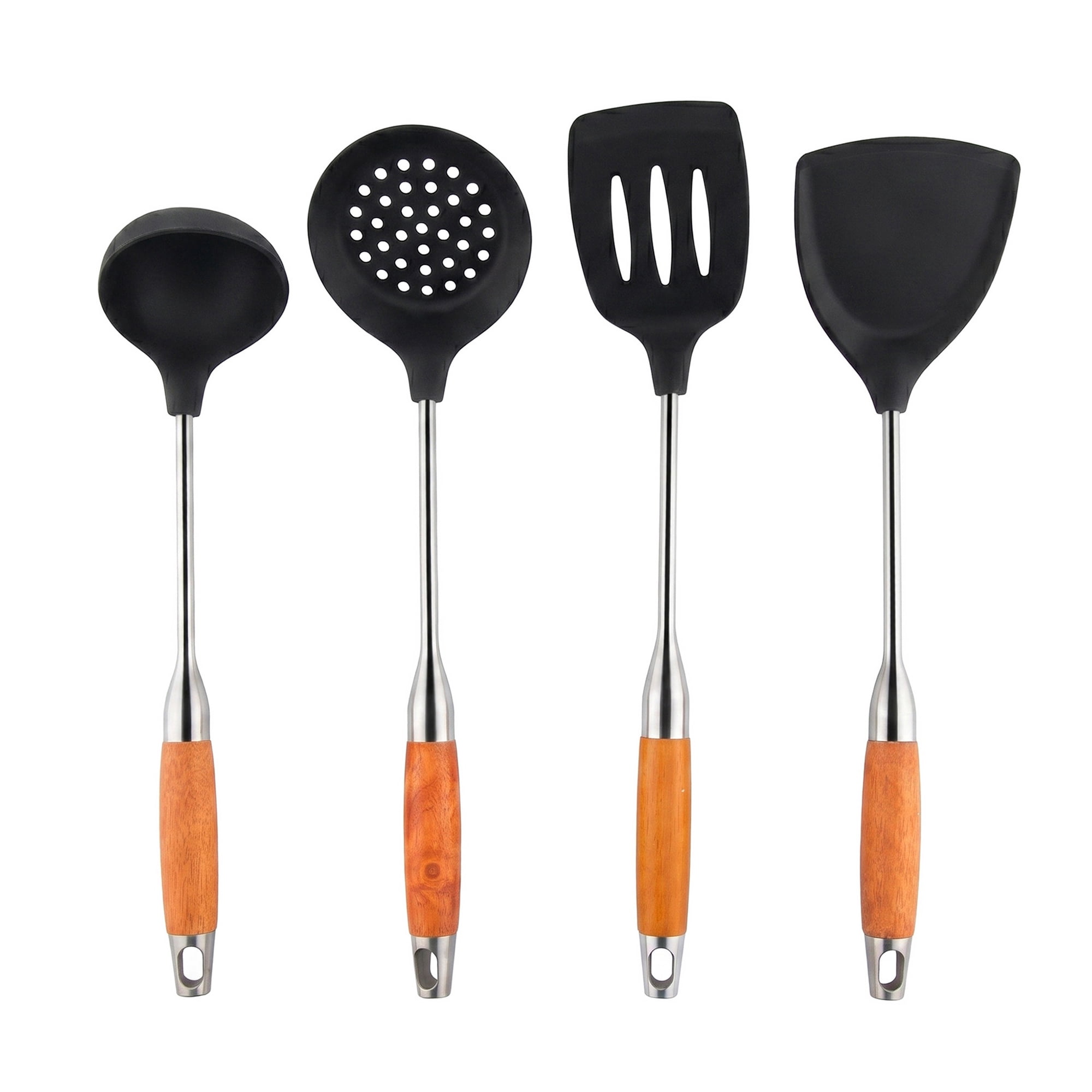 Unique Bargains Cooking Utensil Set, Stainless Steel Kitchen Utensils Black-Brown 4pcs
