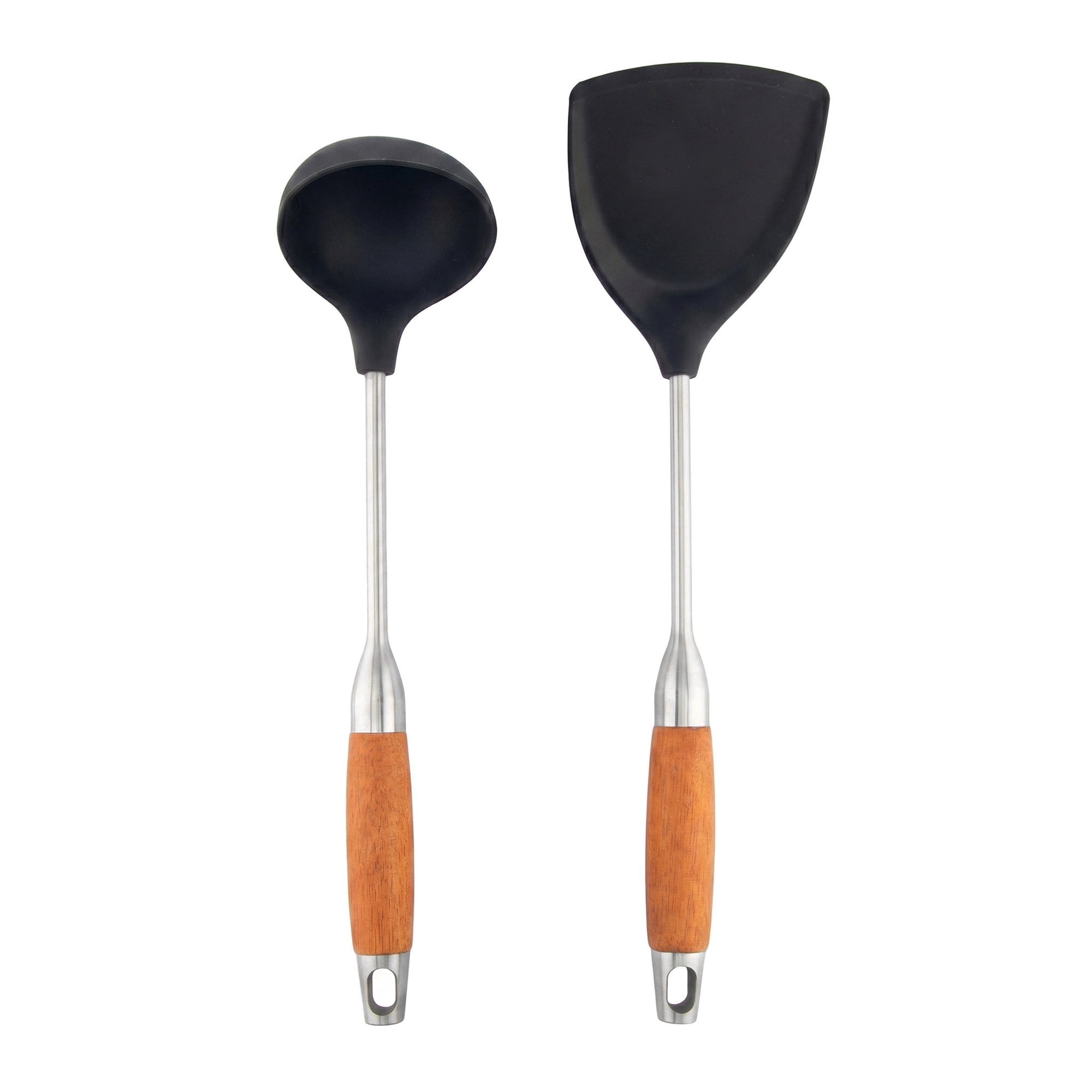 Unique Bargains Cooking Utensil Set, Stainless Steel Kitchen Utensils Black-Brown A 2pcs