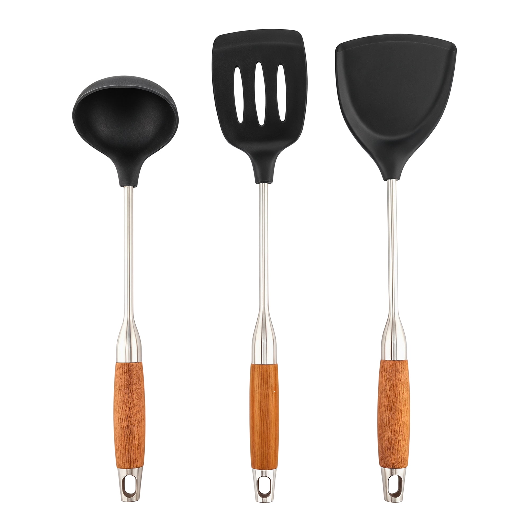 Unique Bargains Cooking Utensil Set, Stainless Steel Kitchen Utensils Black-Brown A 3pcs