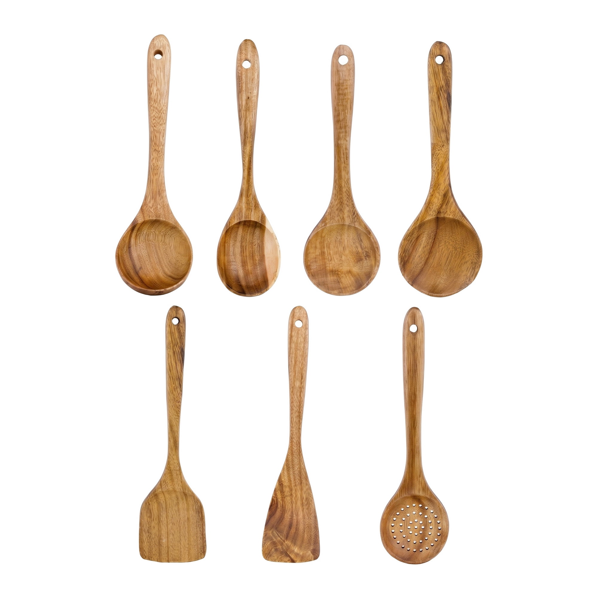 Unique Bargains Cooking Utensil Set, Wood Solid Color Kitchen Gadgets Light Brown A 7pcs