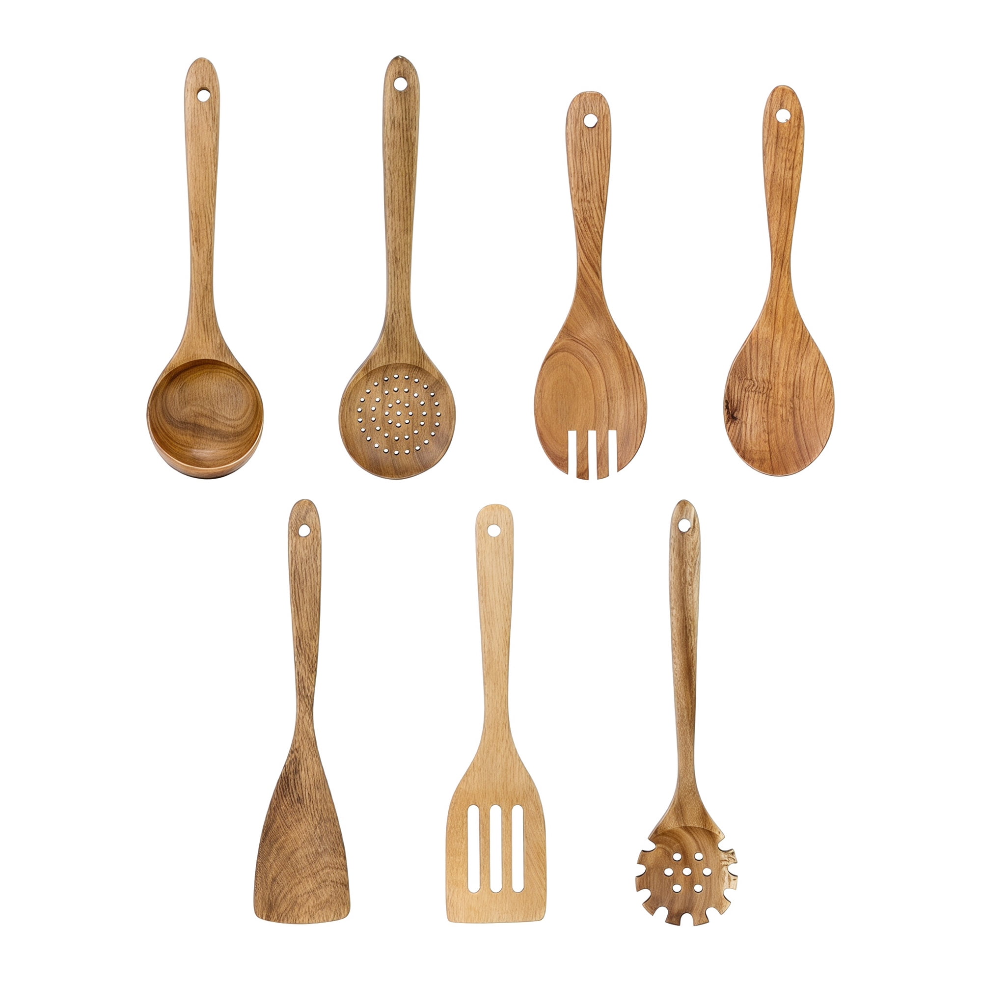 Unique Bargains Cooking Utensil Set, Wood Solid Color Kitchen Gadgets Light Brown B 7pcs