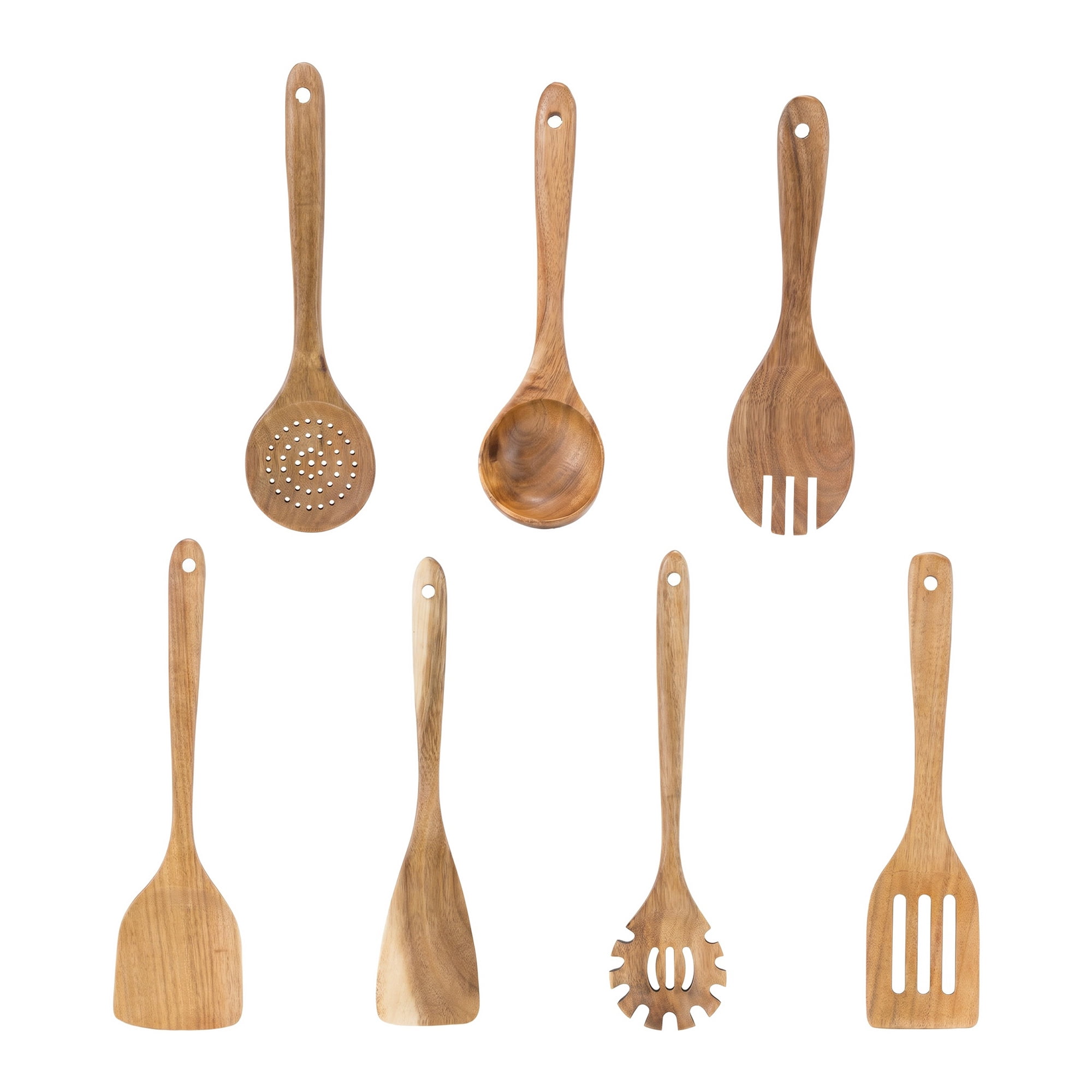 Unique Bargains Cooking Utensil Set, Wood Solid Color Kitchen Gadgets Light Brown D 7pcs