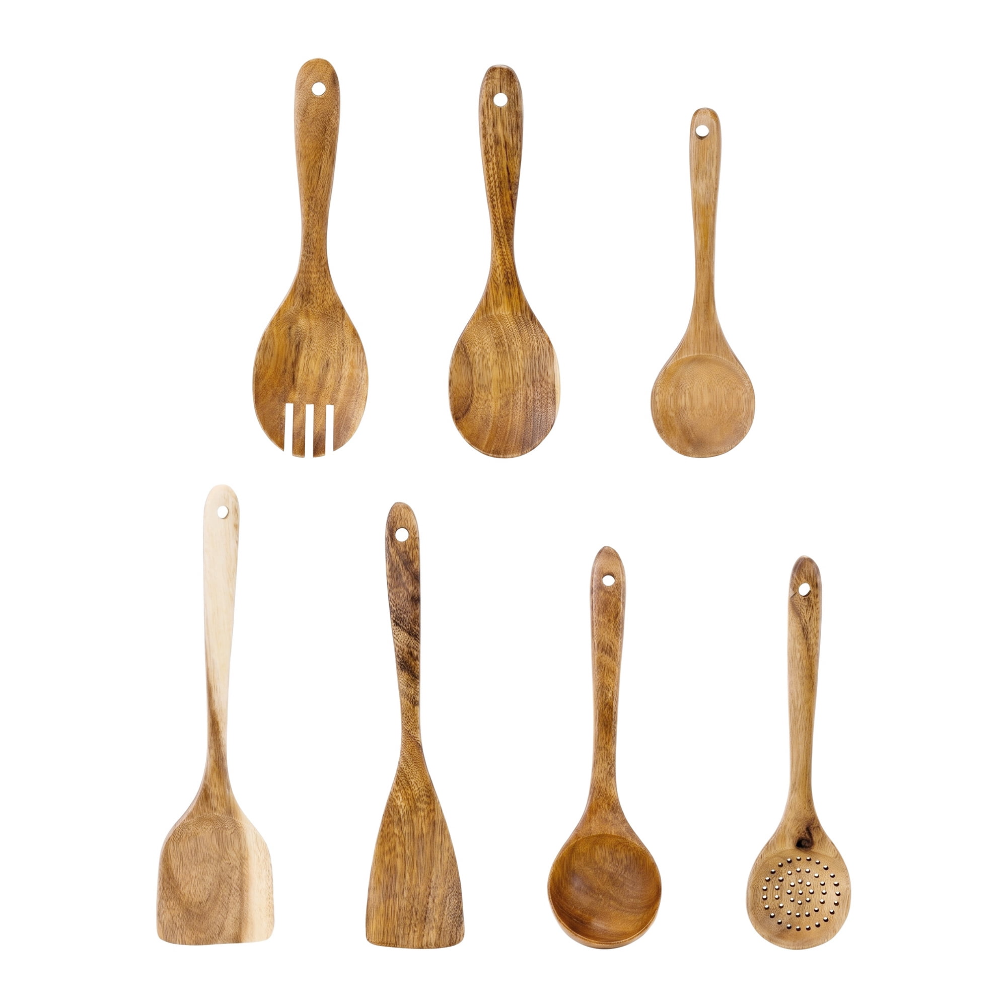Unique Bargains Cooking Utensil Set, Wood Solid Color Kitchen Gadgets Light Brown E 7pcs