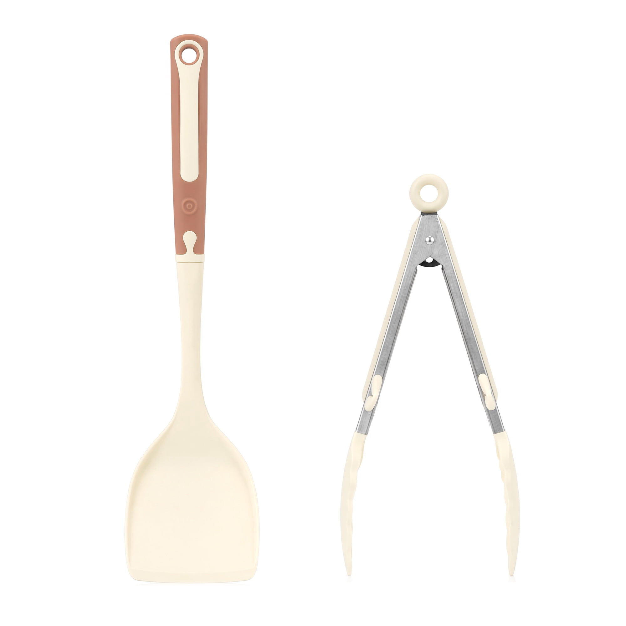 Unique Bargains Cooking Utensil Set with Silicone Color-blocked Brownish Yellow A 2pcs