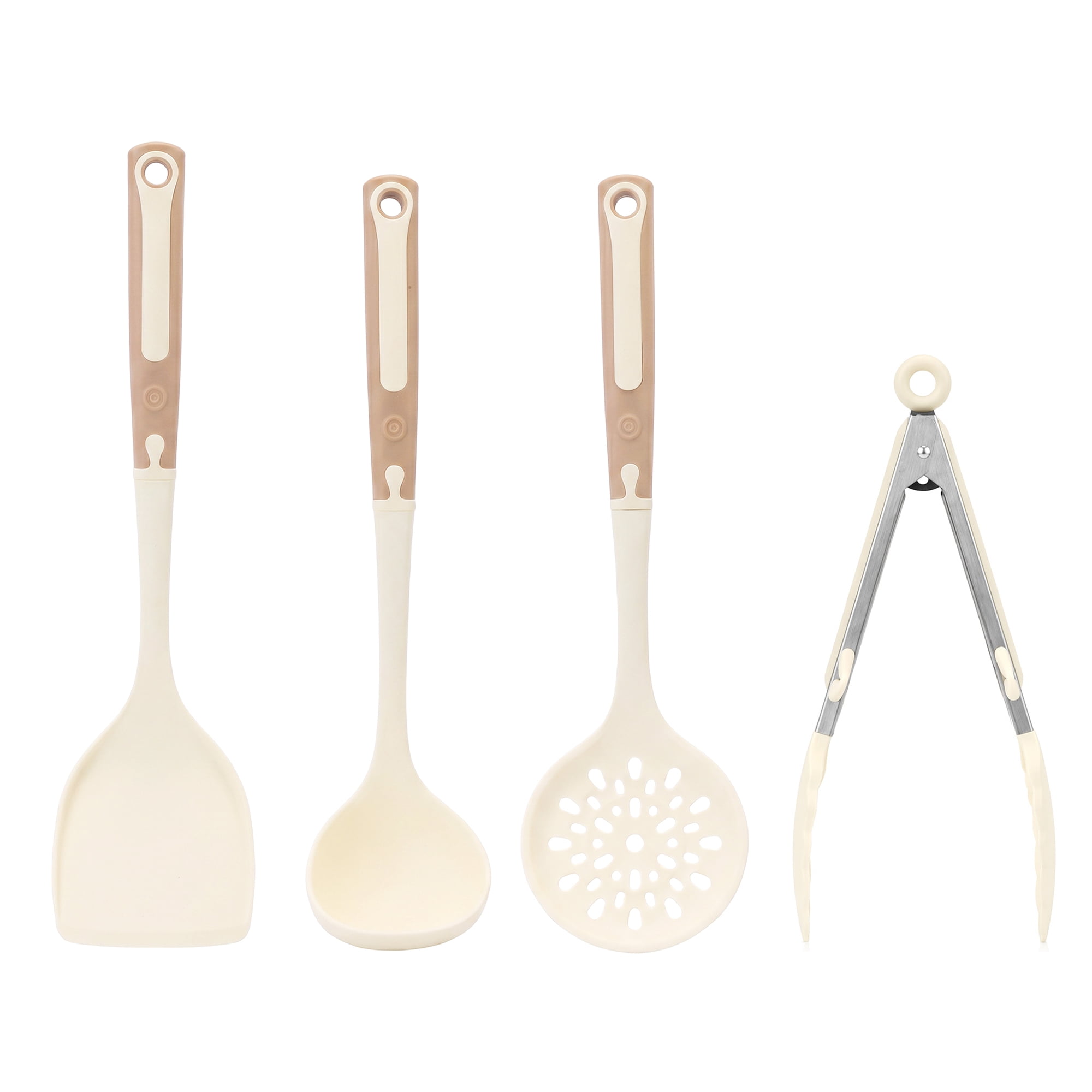 Unique Bargains Cooking Utensil Set with Silicone Color-blocked Brownish Yellow F 4pcs