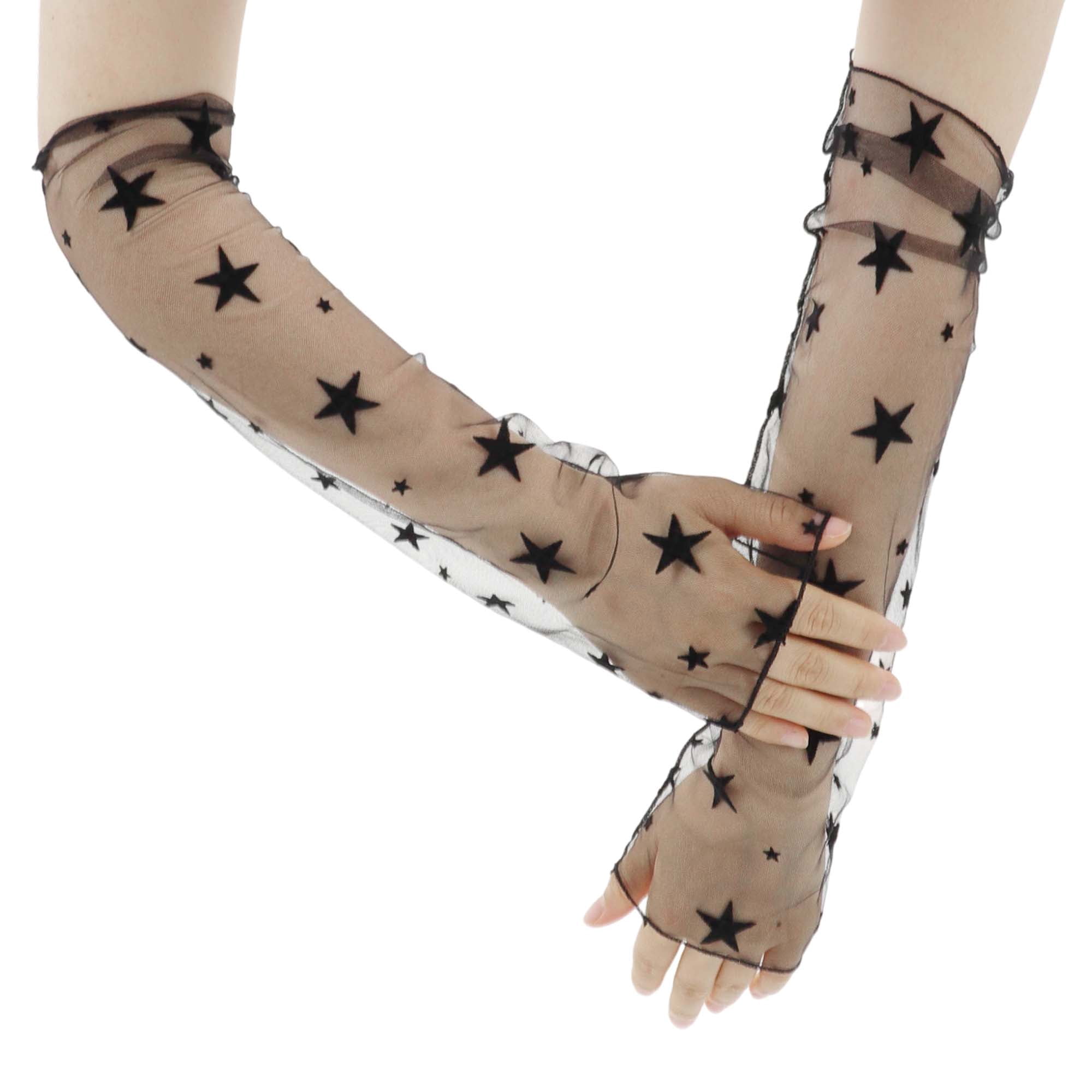 Unique Bargains Cooling Arm Sleeves Compression Tattoo Cover Up Black Star 17.72"x3.94"