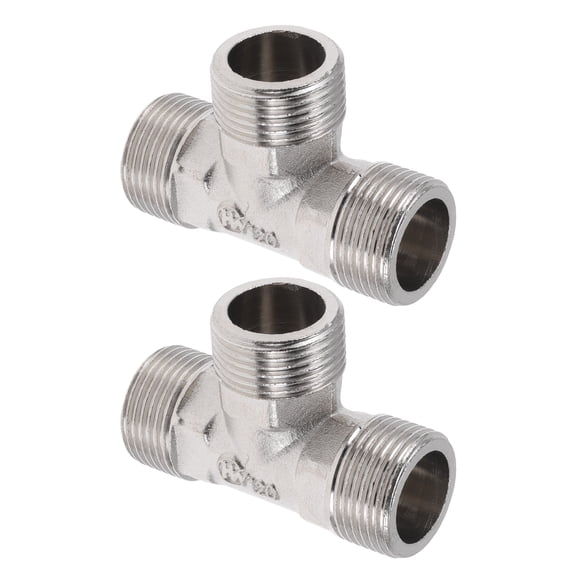Unique Bargains Copper Electroplated Pipe Fittings 3/4"Male Male Thread Tee Adapter 2.59" 2 Pcs